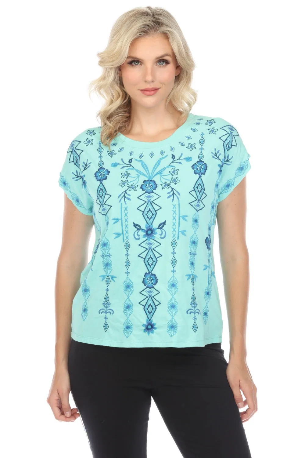 Johnny Was JWLA Taria Embroidered Relaxed Tee Boho Chic J14624