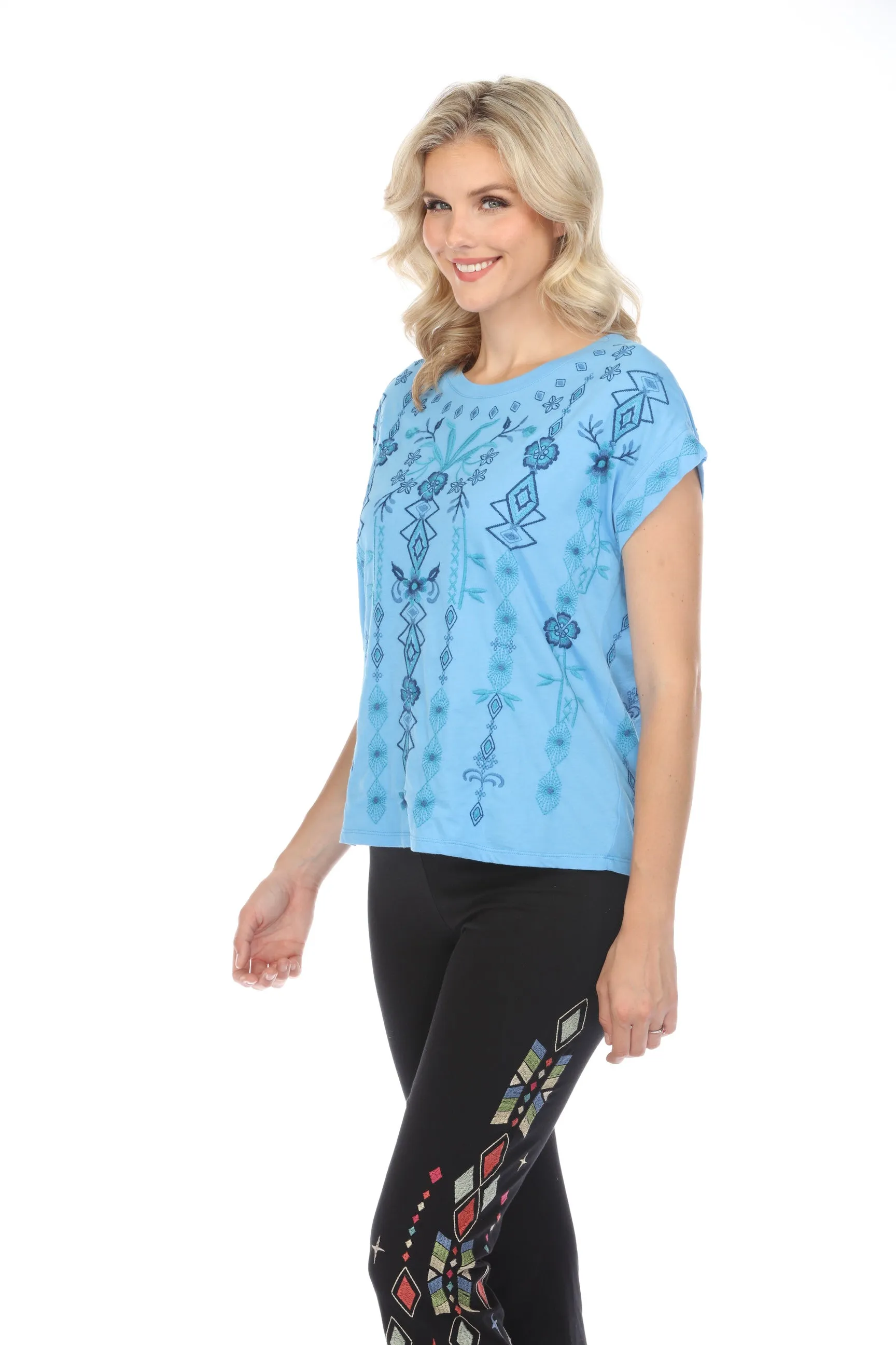 Johnny Was JWLA Taria Embroidered Relaxed Tee Boho Chic J14624