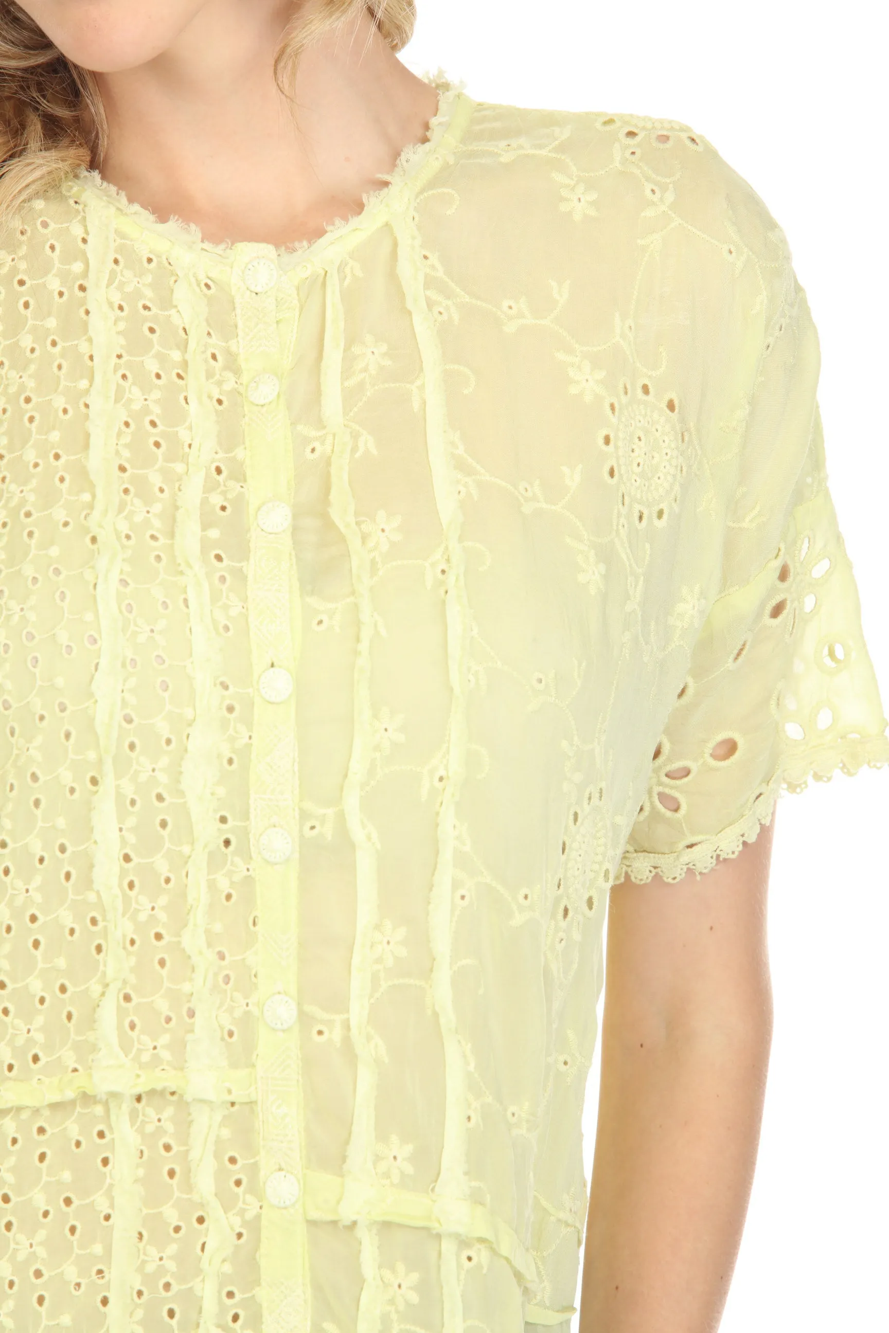 Johnny Was Light Green Hyacinth Eyelet Embroidered Blouse Boho Chic C18822