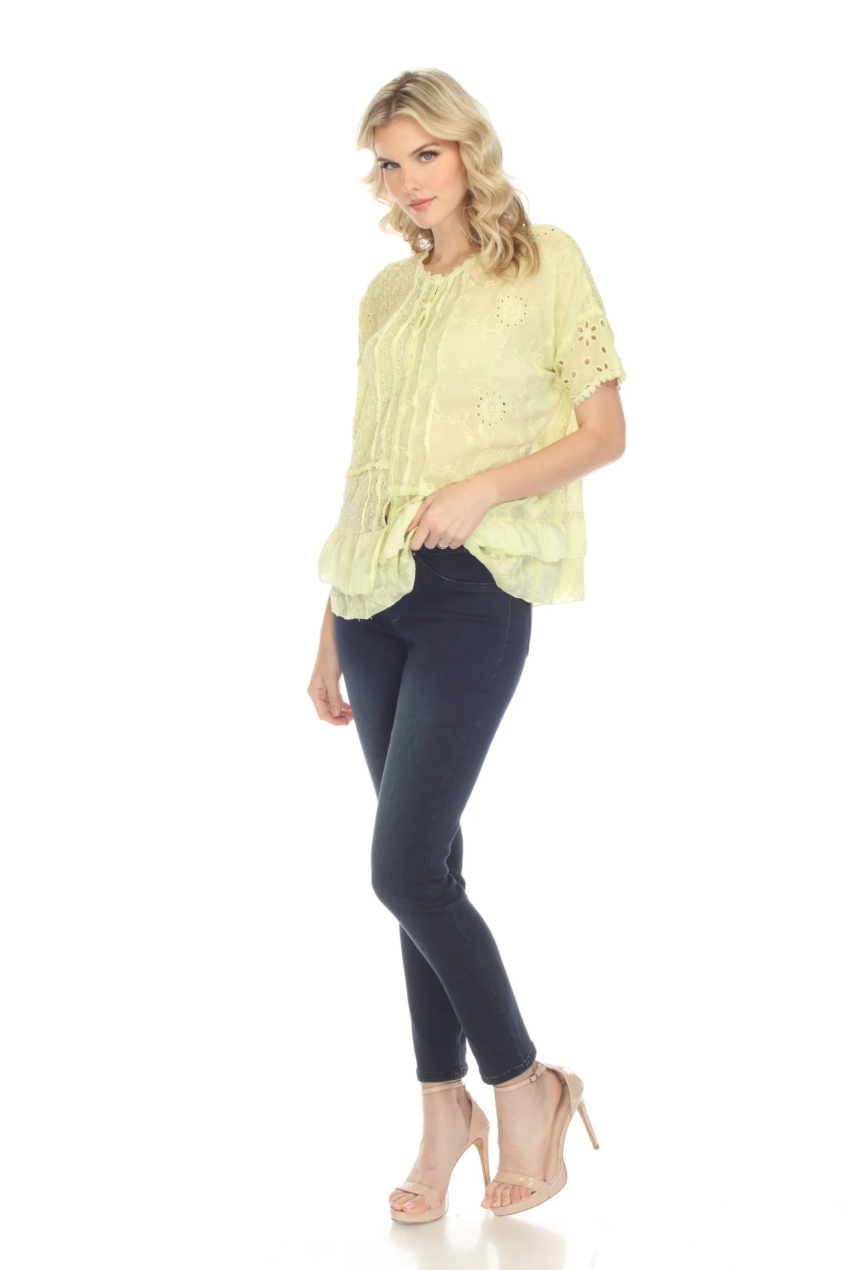 Johnny Was Light Green Hyacinth Eyelet Embroidered Blouse Boho Chic C18822