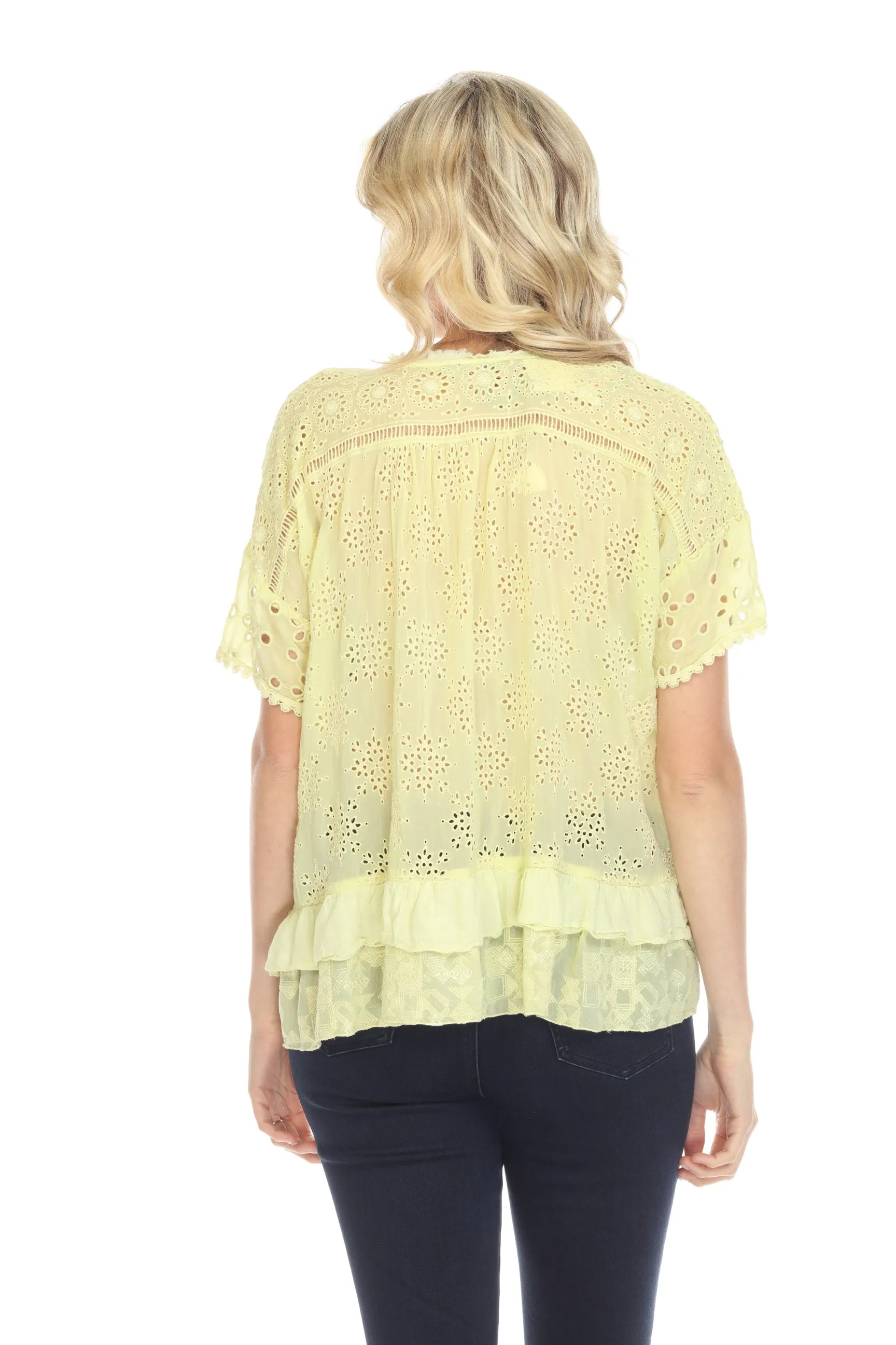 Johnny Was Light Green Hyacinth Eyelet Embroidered Blouse Boho Chic C18822