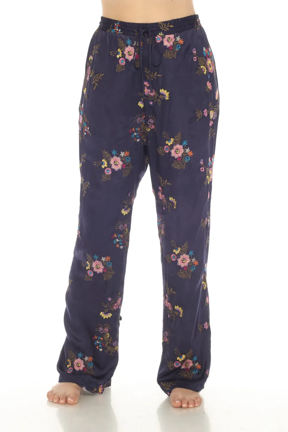 Johnny Was Love Blue Misty Rayon Embroidered Easy Pants Boho Chic L63023