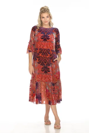 Johnny Was Syriah Patchwork Burnout Tanya Midi Dress C30723AO Boho Chic