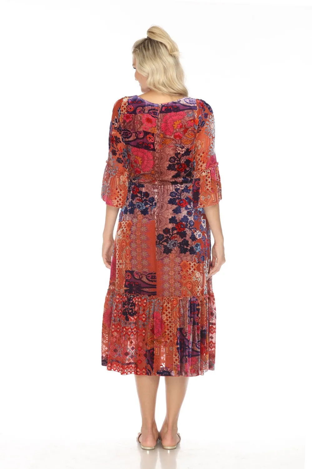 Johnny Was Syriah Patchwork Burnout Tanya Midi Dress C30723AO Boho Chic