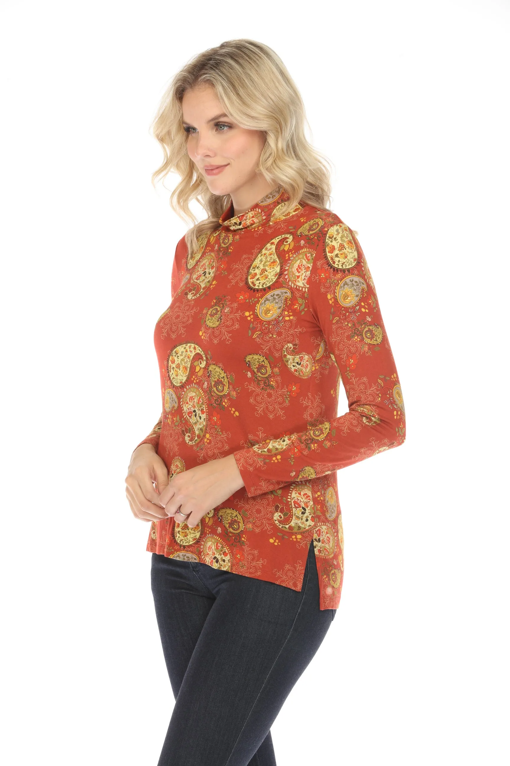 Johnny Was The Janie Favorite Paisley Mock Neck Tee T15423 Boho Chic
