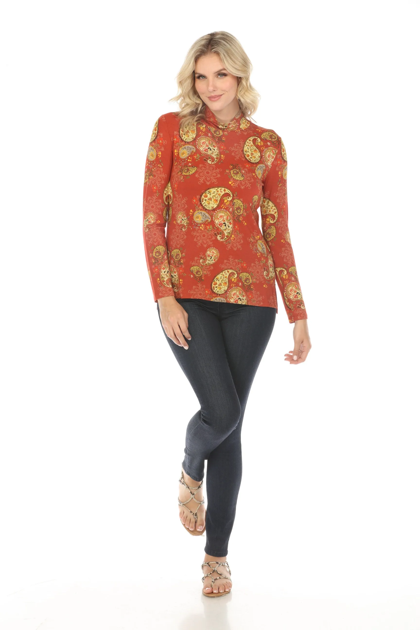 Johnny Was The Janie Favorite Paisley Mock Neck Tee T15423 Boho Chic