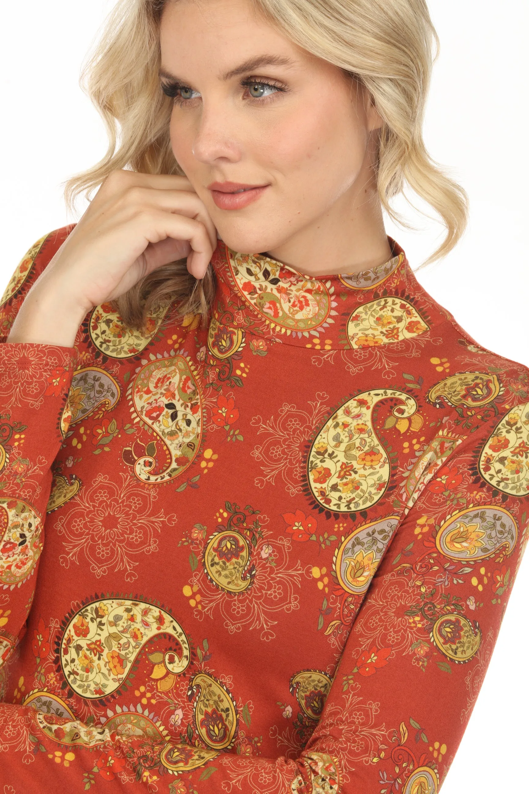 Johnny Was The Janie Favorite Paisley Mock Neck Tee T15423 Boho Chic