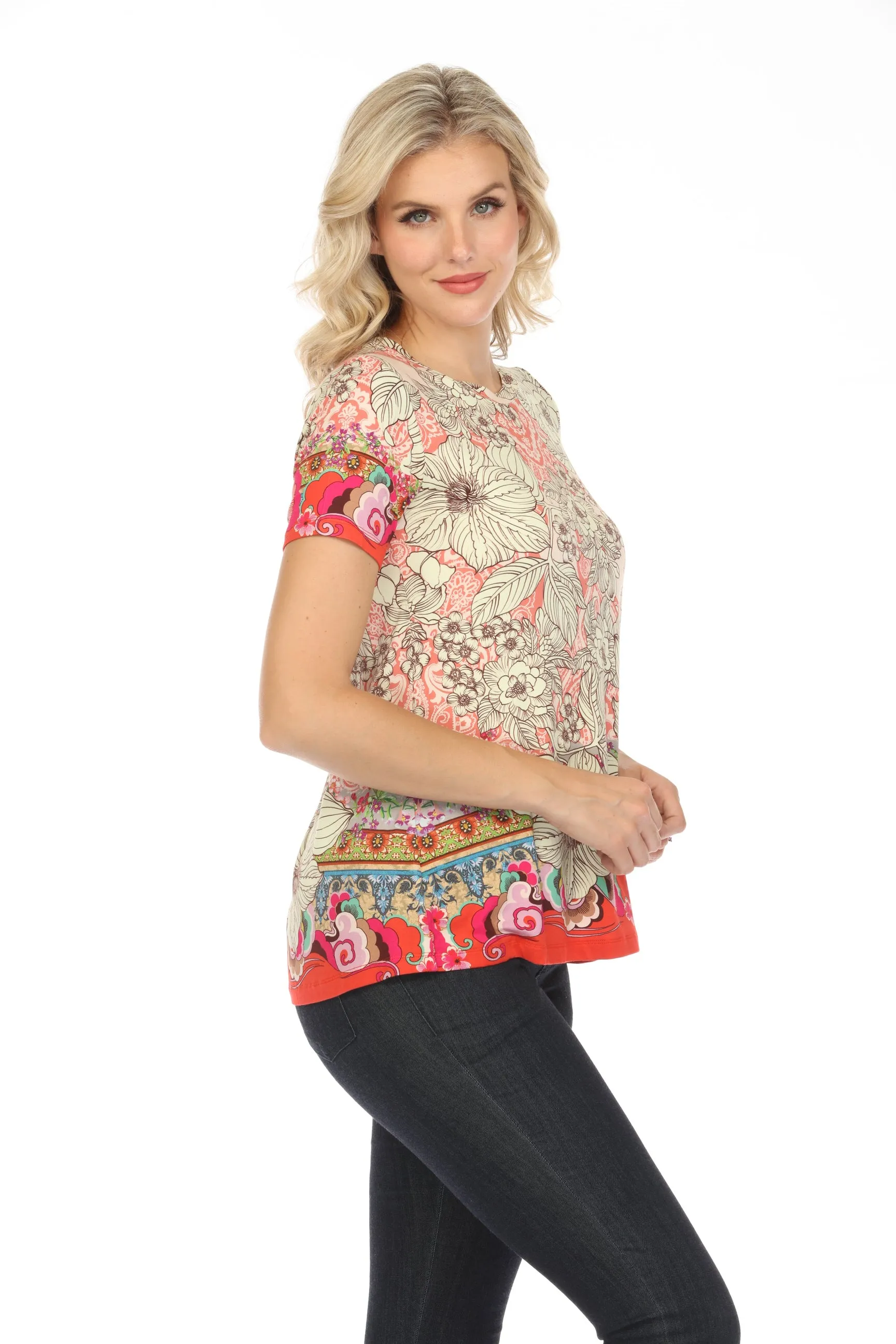 Johnny Was The Janie Modey Favorite Short Sleeve Crew Neck Swing Tee Boho Chic T17124