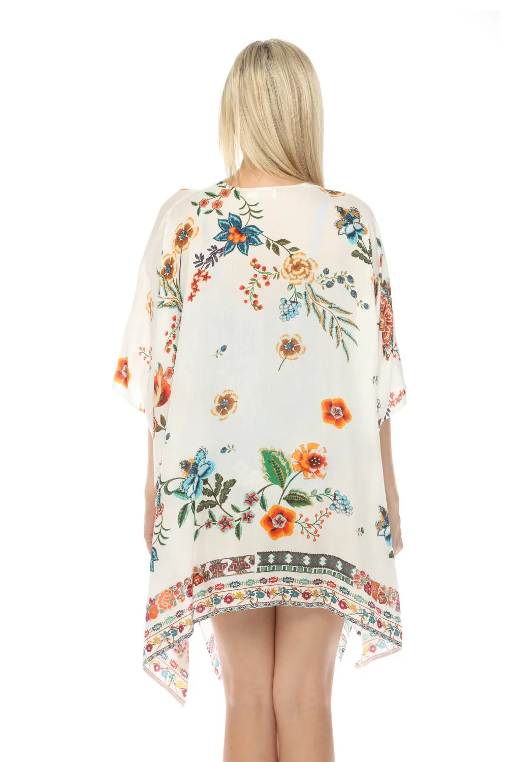 Johnny Was White Ardella Swim Cover-Up Kimono Boho Chic CSW3623-M