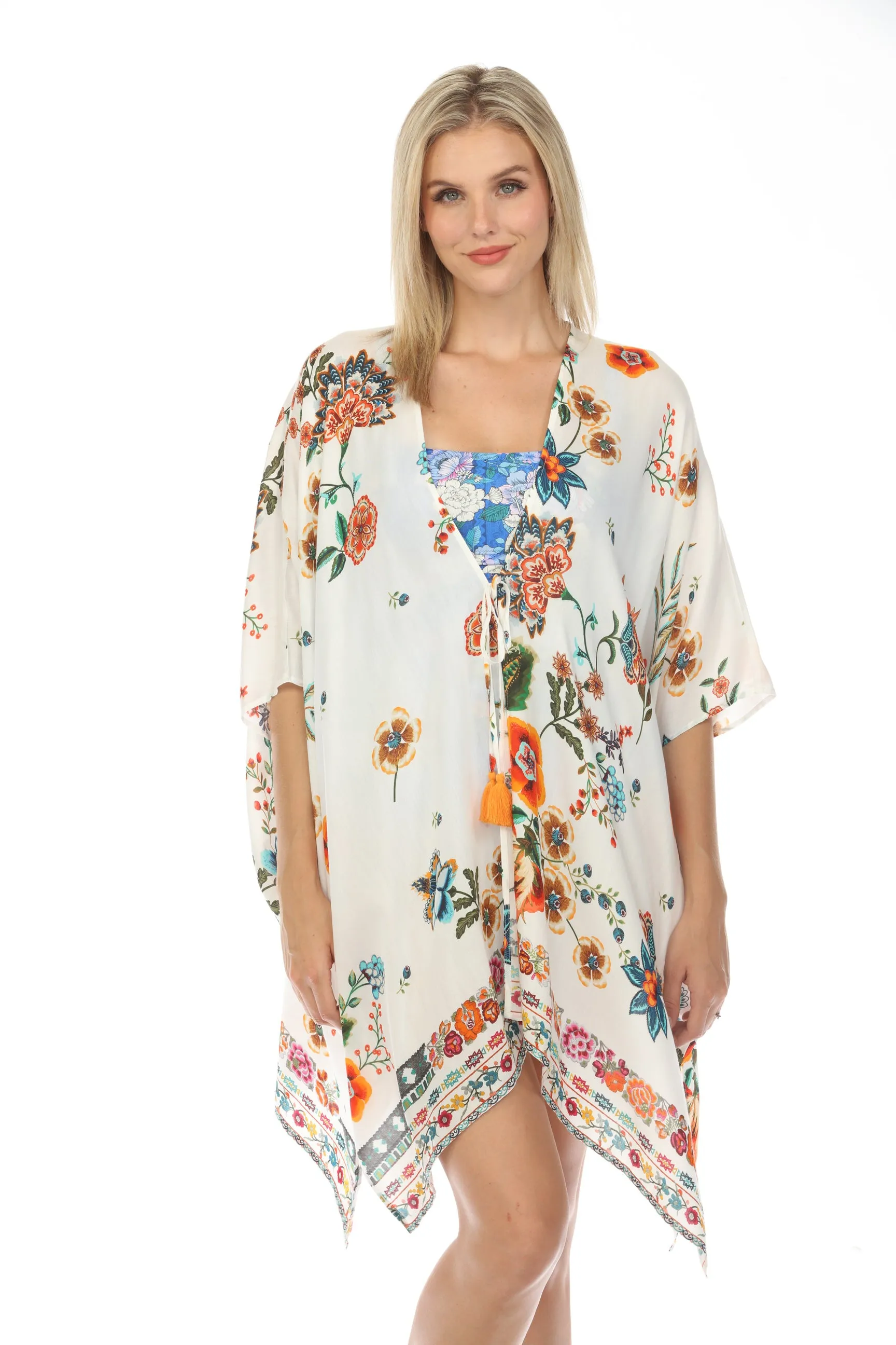 Johnny Was White Ardella Swim Cover-Up Kimono Boho Chic CSW3623-M