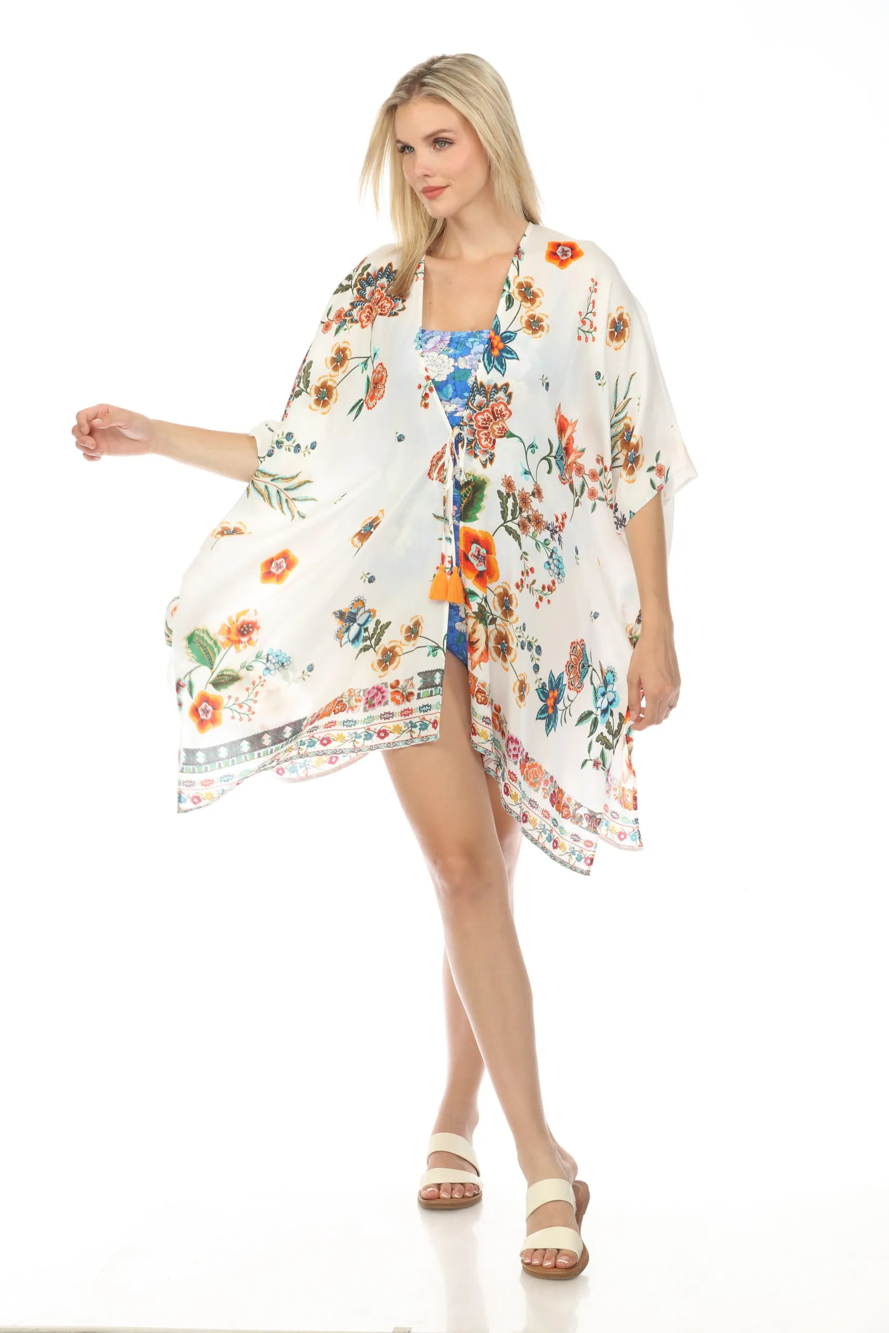 Johnny Was White Ardella Swim Cover-Up Kimono Boho Chic CSW3623-M