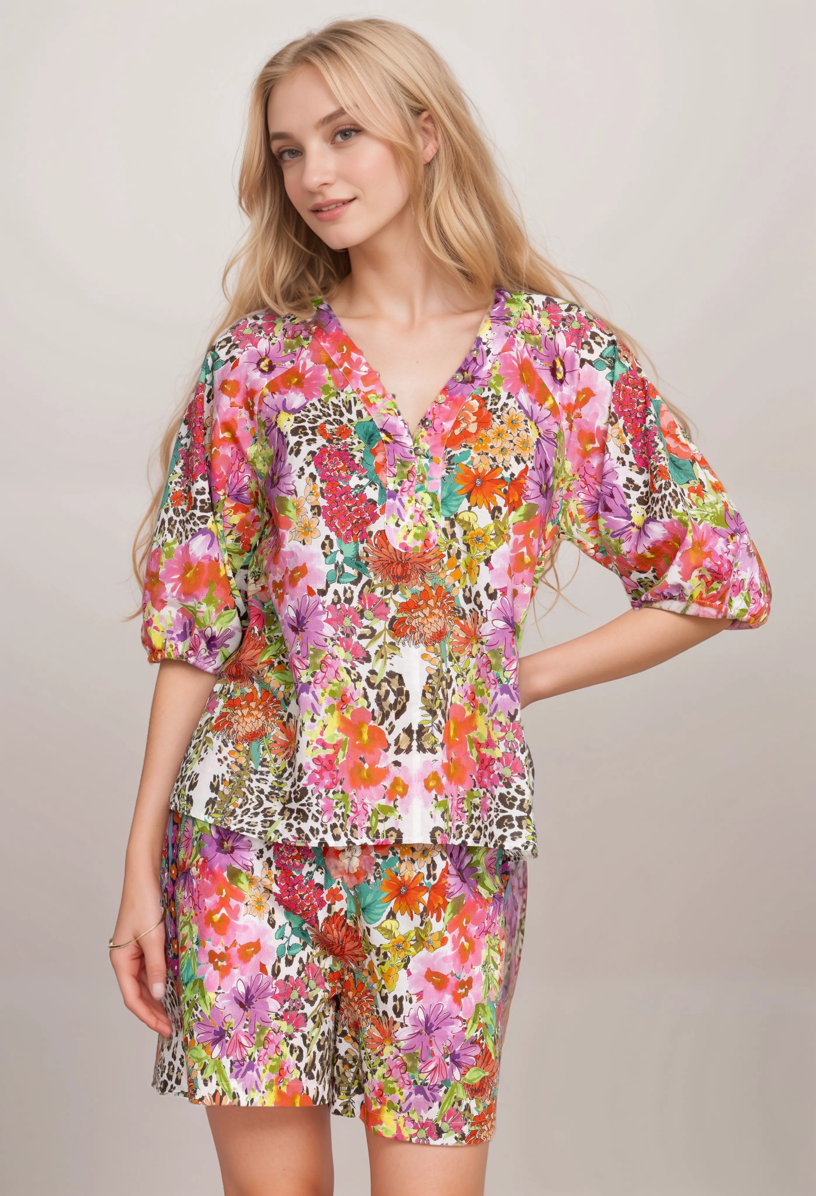 Johnny Was Wild Garden Puff Sleeve Button Front Blouse R14223 Boho Chic