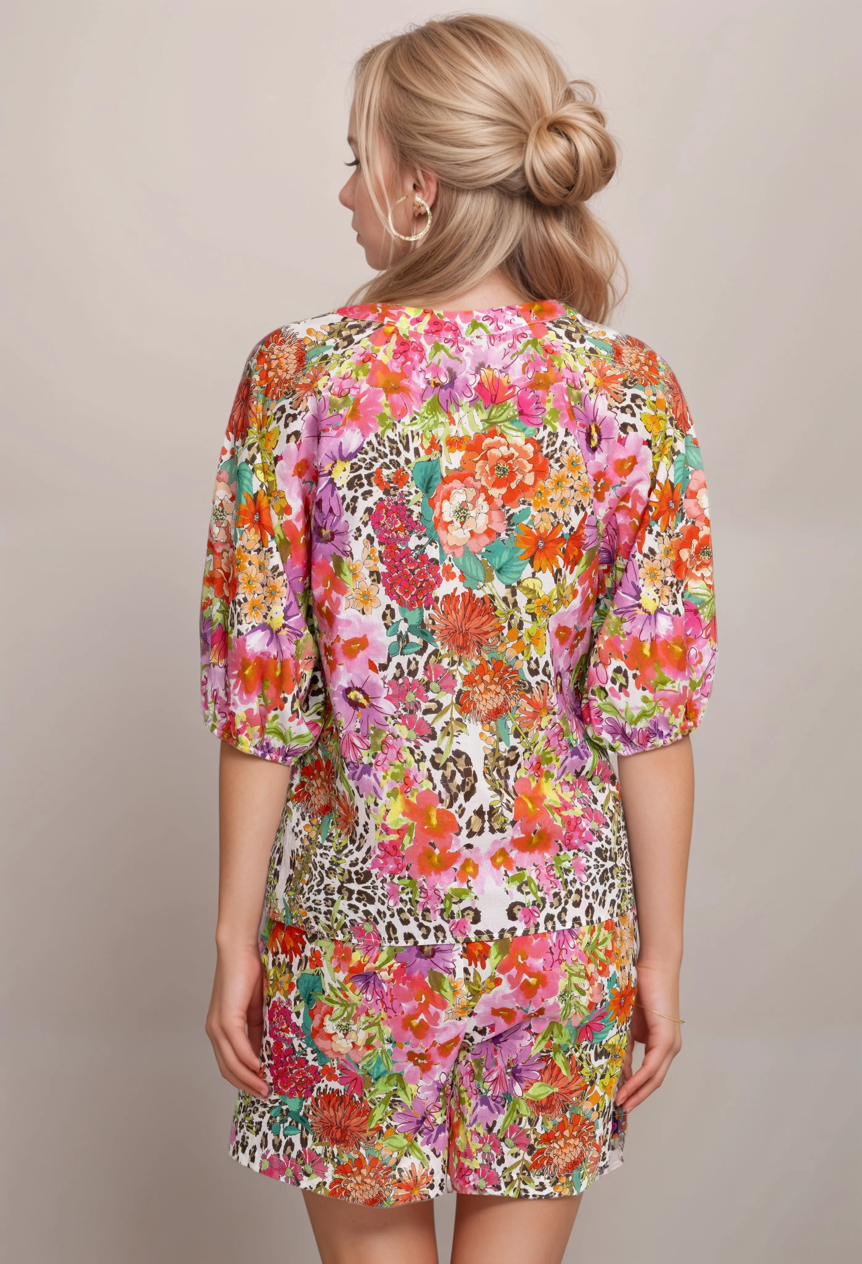 Johnny Was Wild Garden Puff Sleeve Button Front Blouse R14223 Boho Chic