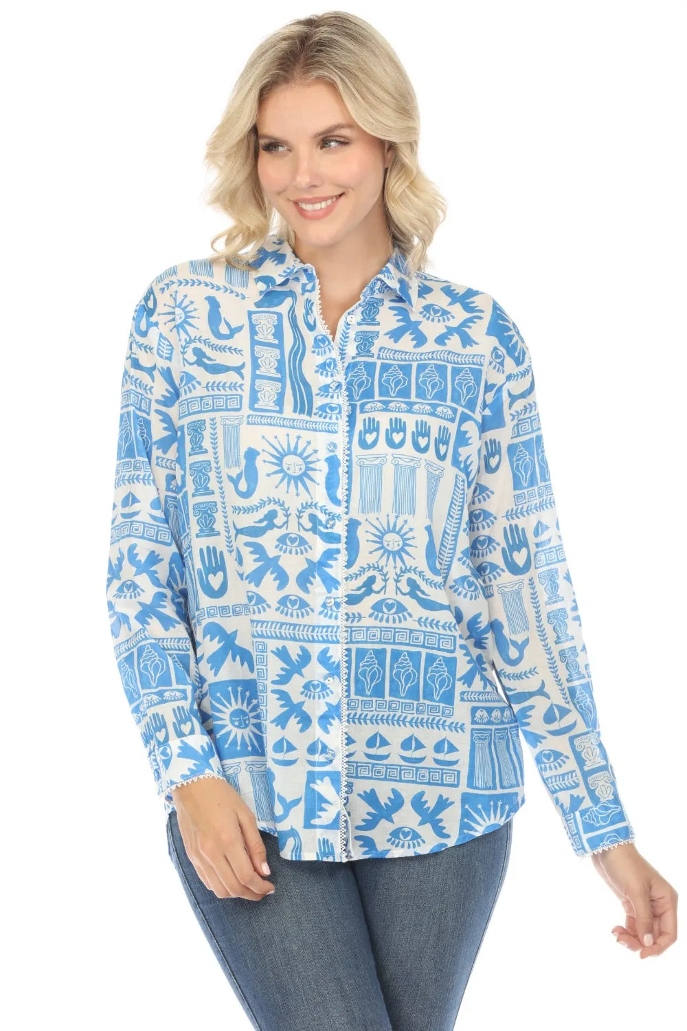 Johnny Was Workshop Acantha Oversized Button-Up Blouse W19224 Boho Chic