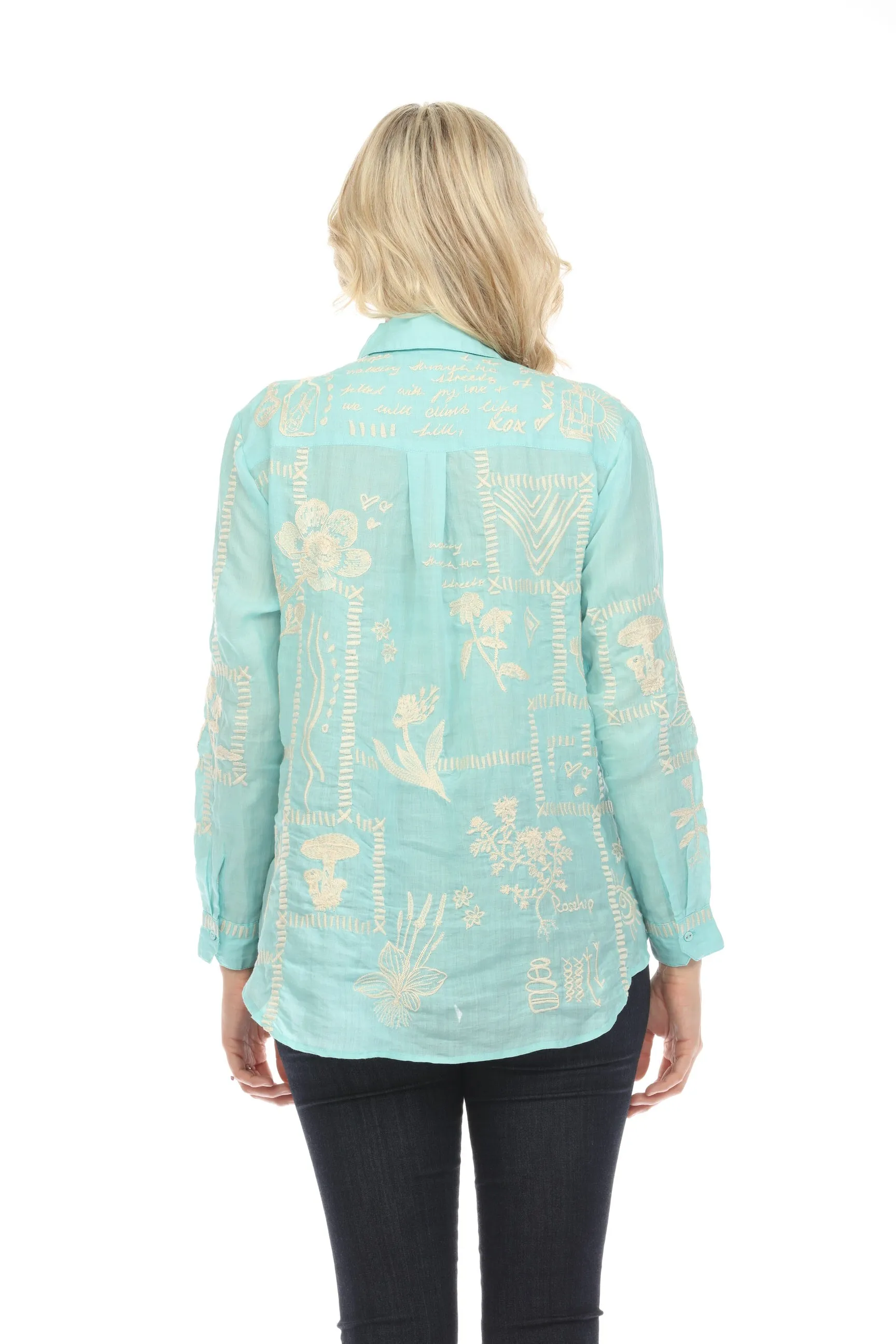 Johnny Was Workshop Botanique Double Button Oversized Shirt Boho Chic W18424
