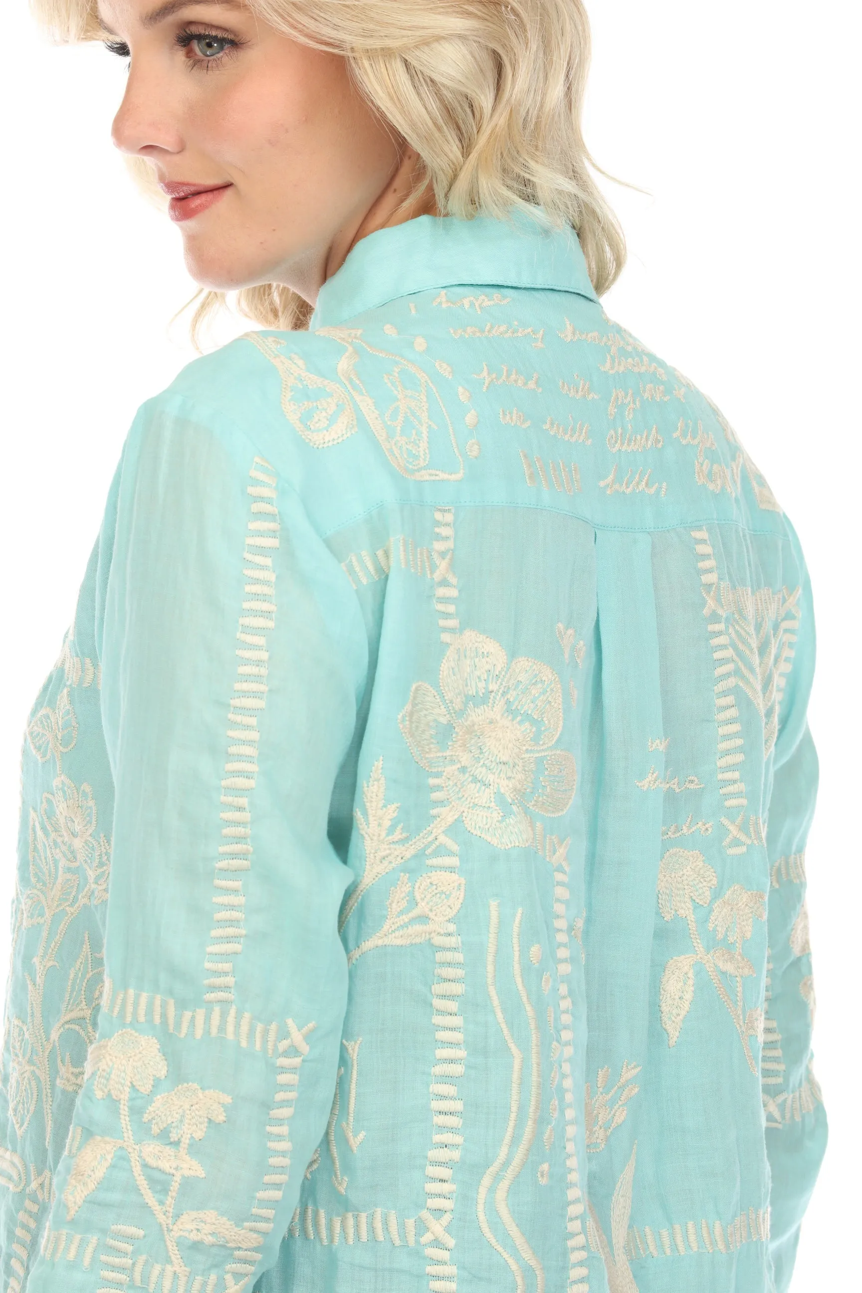 Johnny Was Workshop Botanique Double Button Oversized Shirt Boho Chic W18424