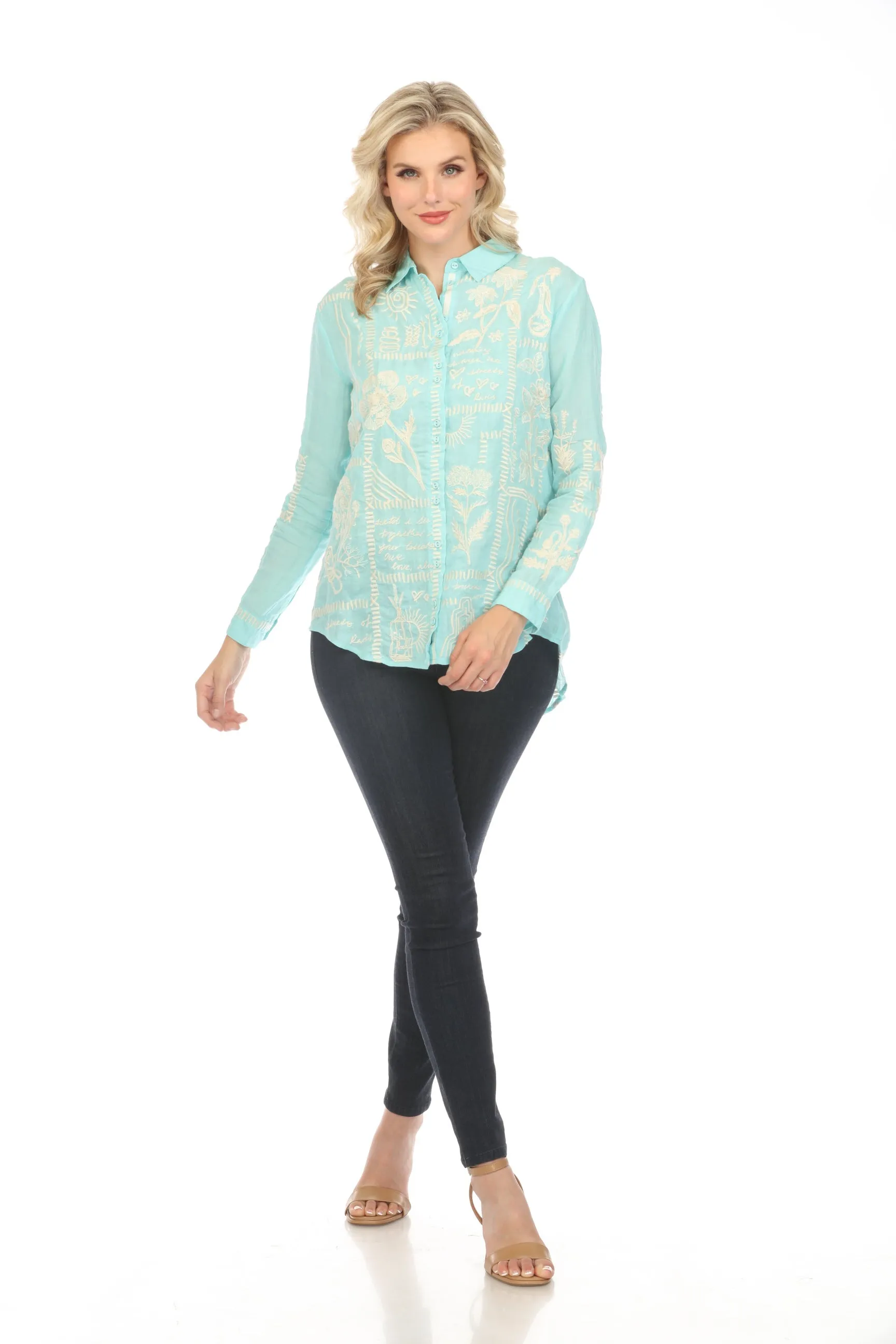 Johnny Was Workshop Botanique Double Button Oversized Shirt Boho Chic W18424