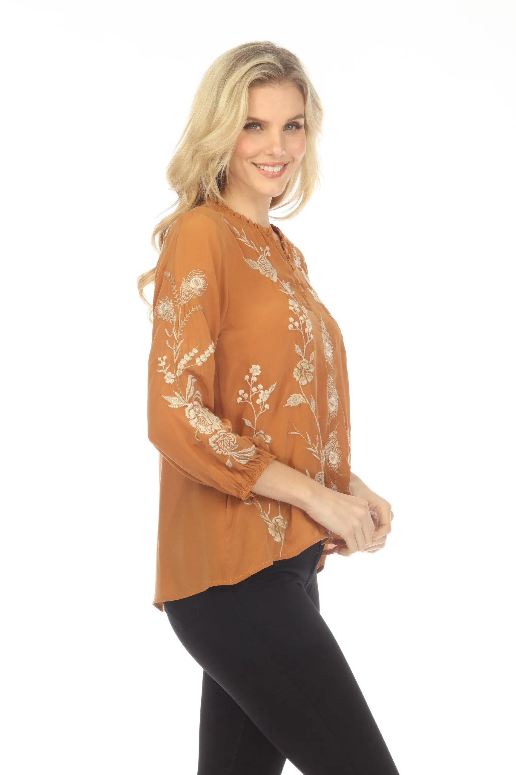 Johnny Was Workshop Calipso Button Neck Field Silk Blouse Boho Chic W13823