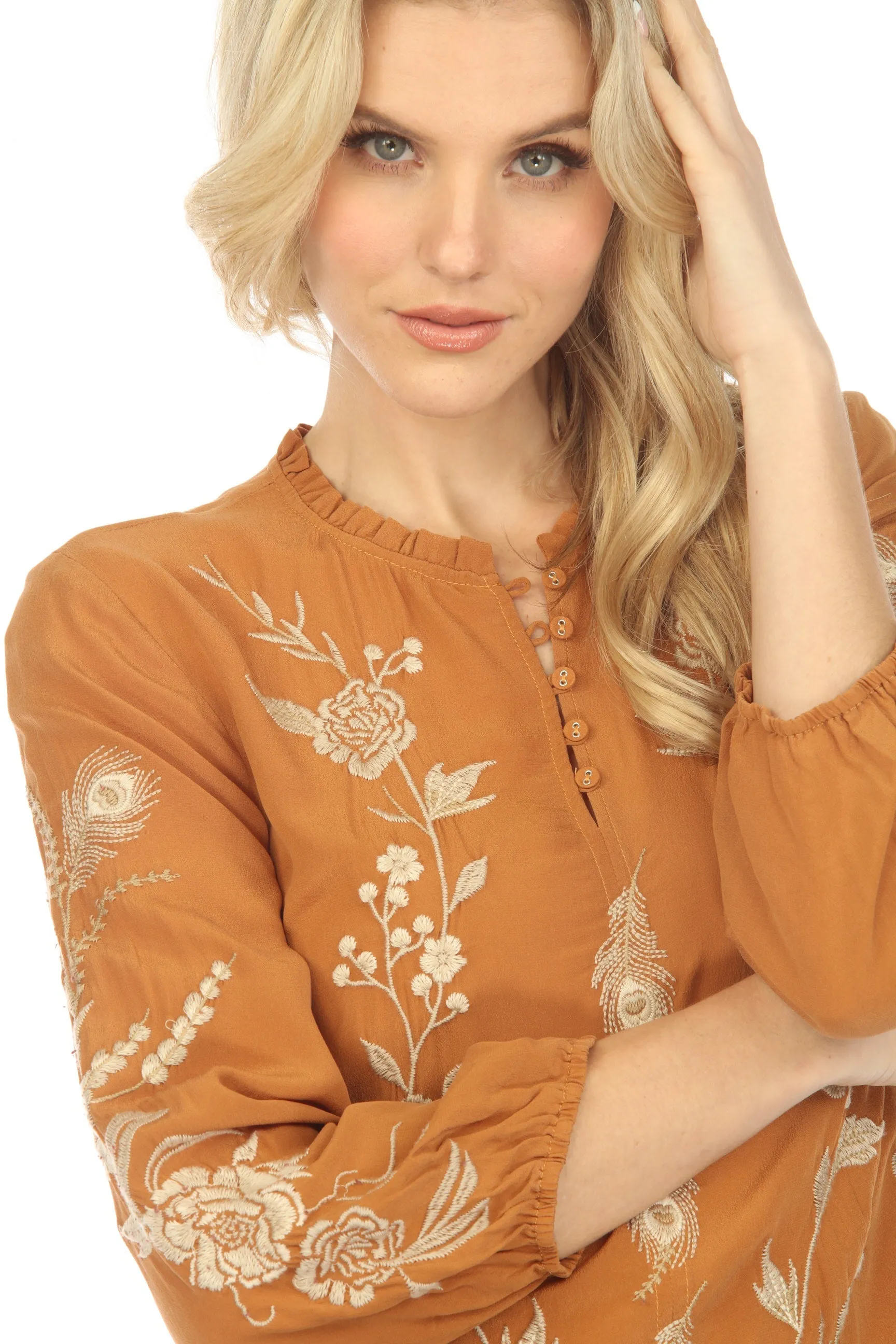 Johnny Was Workshop Calipso Button Neck Field Silk Blouse Boho Chic W13823