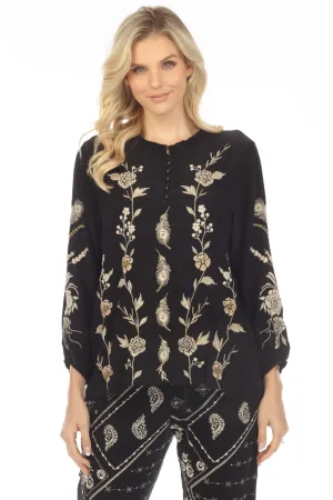 Johnny Was Workshop Calipso Button Neck Field Silk Blouse Boho Chic W13823