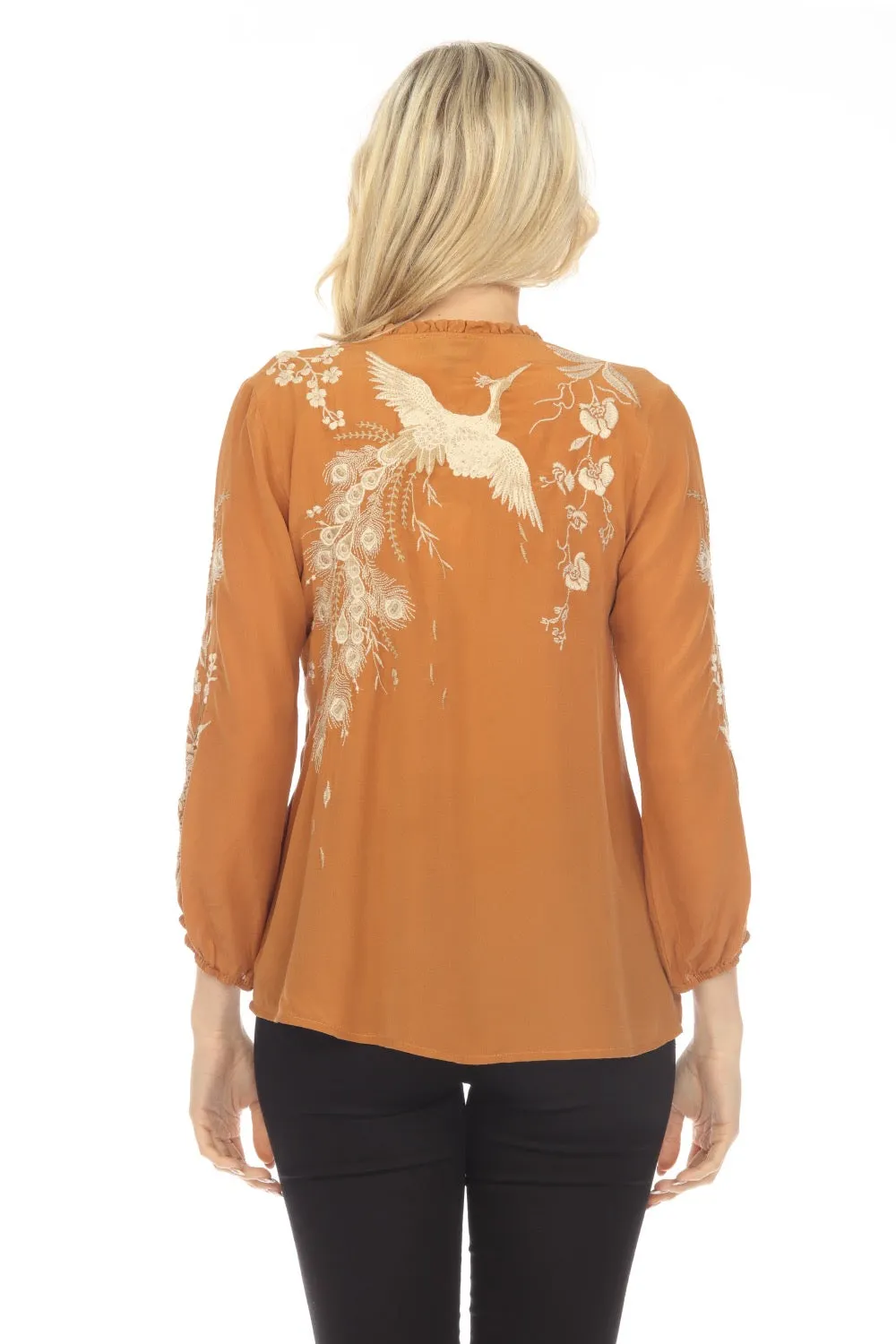 Johnny Was Workshop Calipso Button Neck Field Silk Blouse Boho Chic W13823