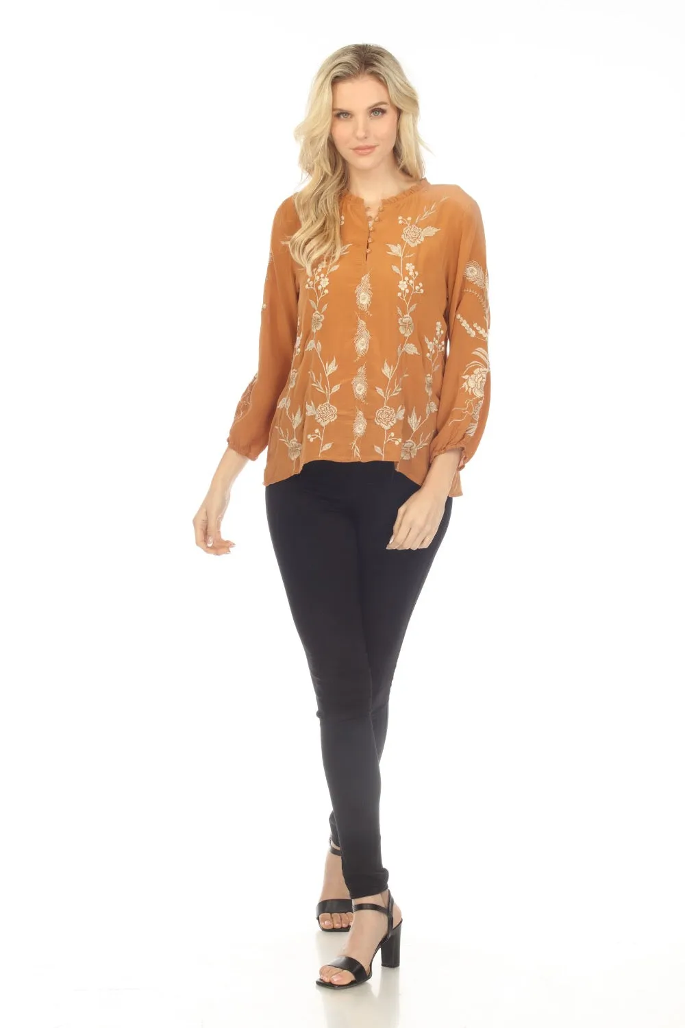 Johnny Was Workshop Calipso Button Neck Field Silk Blouse Boho Chic W13823