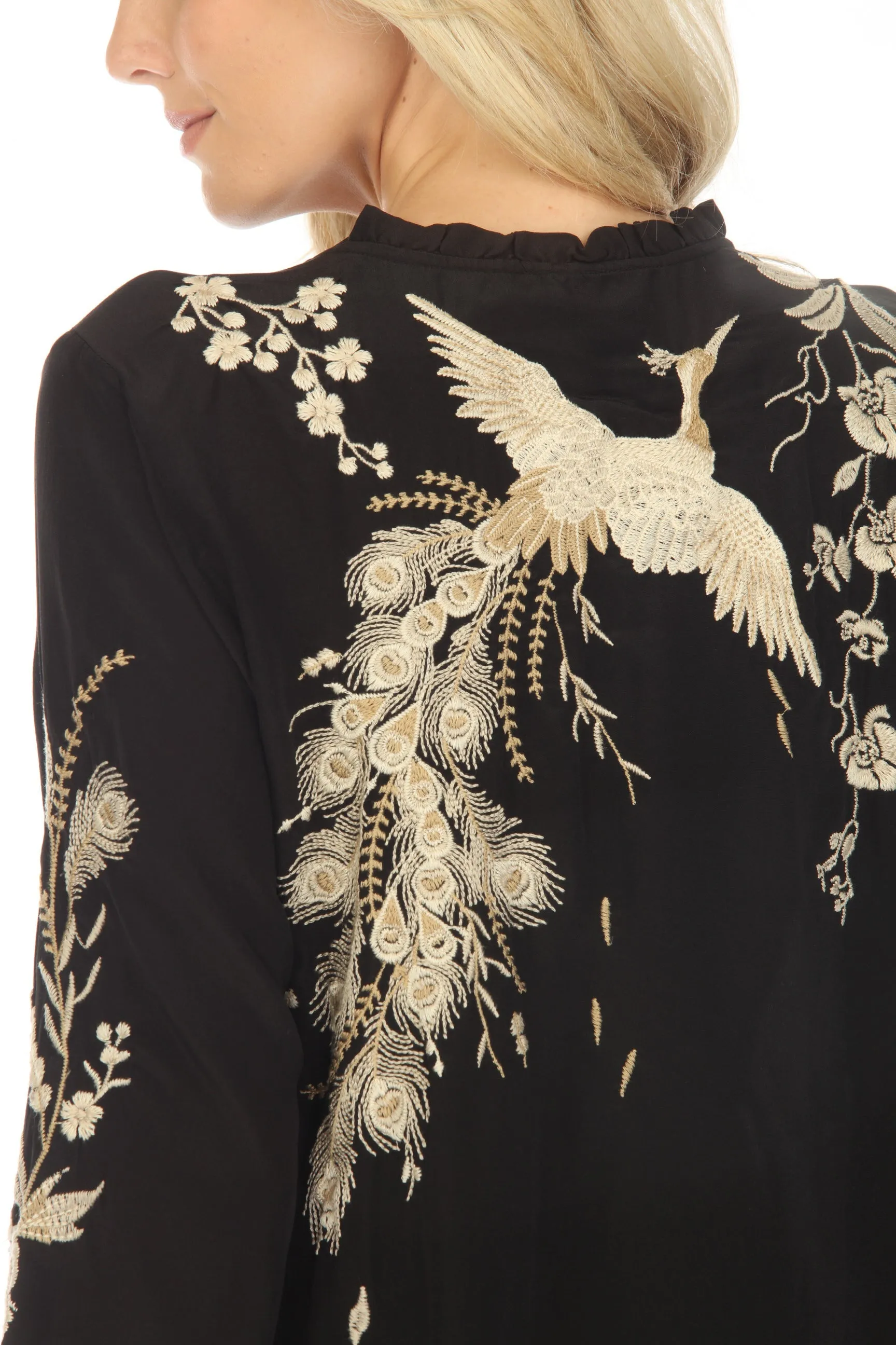 Johnny Was Workshop Calipso Button Neck Field Silk Blouse Boho Chic W13823