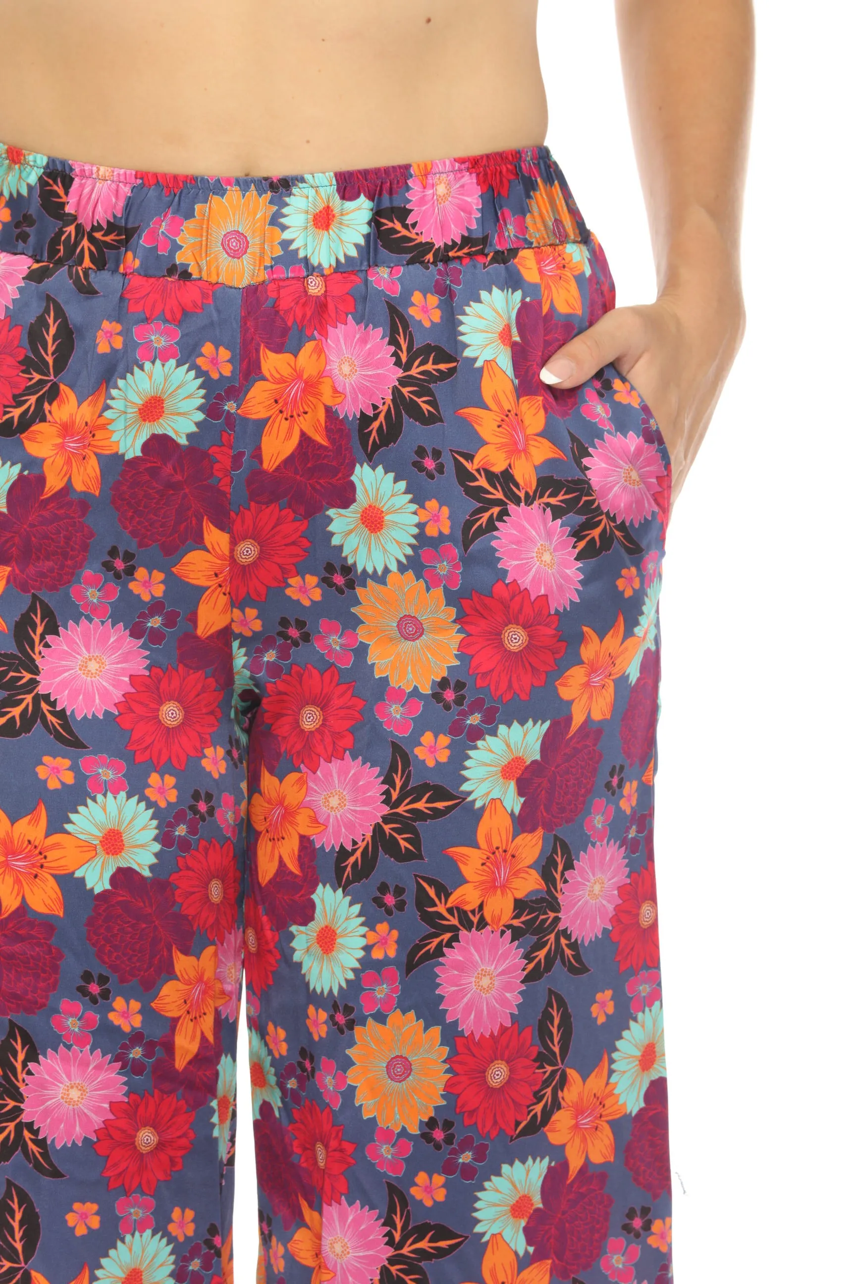 Johnny Was Workshop Floral Silk Side Slit Wide Leg Pants W69823 Boho Chic