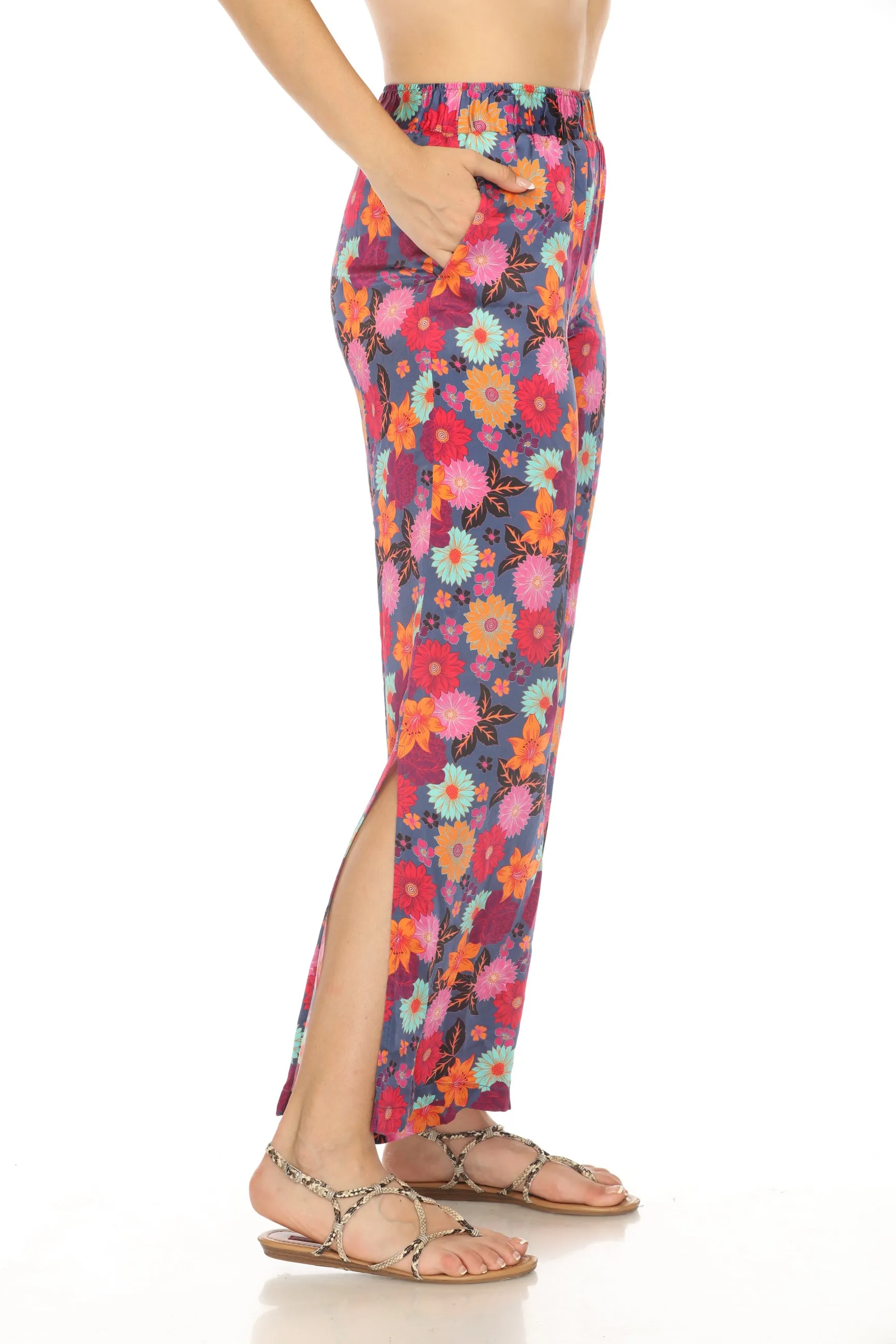 Johnny Was Workshop Floral Silk Side Slit Wide Leg Pants W69823 Boho Chic