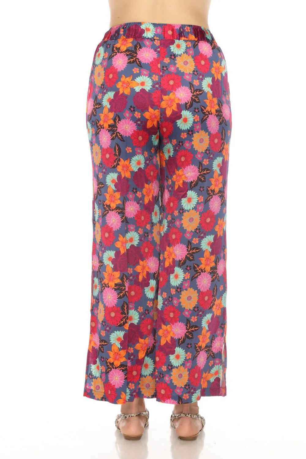 Johnny Was Workshop Floral Silk Side Slit Wide Leg Pants W69823 Boho Chic