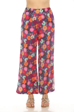 Johnny Was Workshop Floral Silk Side Slit Wide Leg Pants W69823 Boho Chic