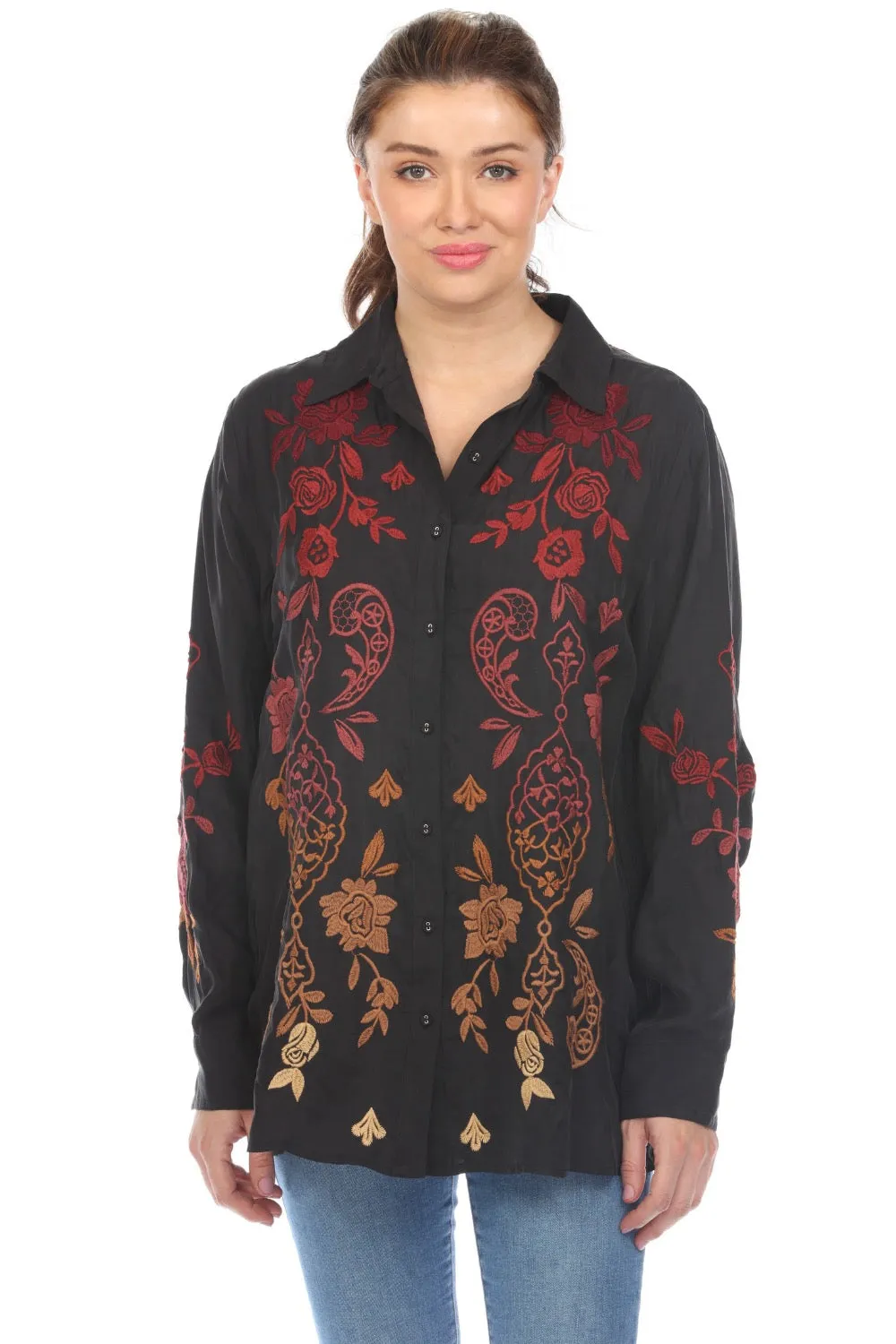 Johnny Was Workshop Kiana Ribbon Detail Shirt Boho Chic W15523