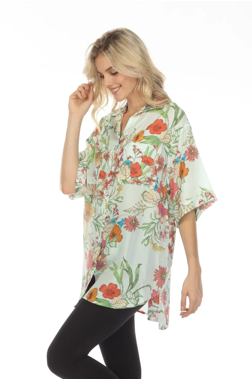 Johnny Was Workshop Liliana Silk Oversized Weekend Tunic Top Boho Chic W25123