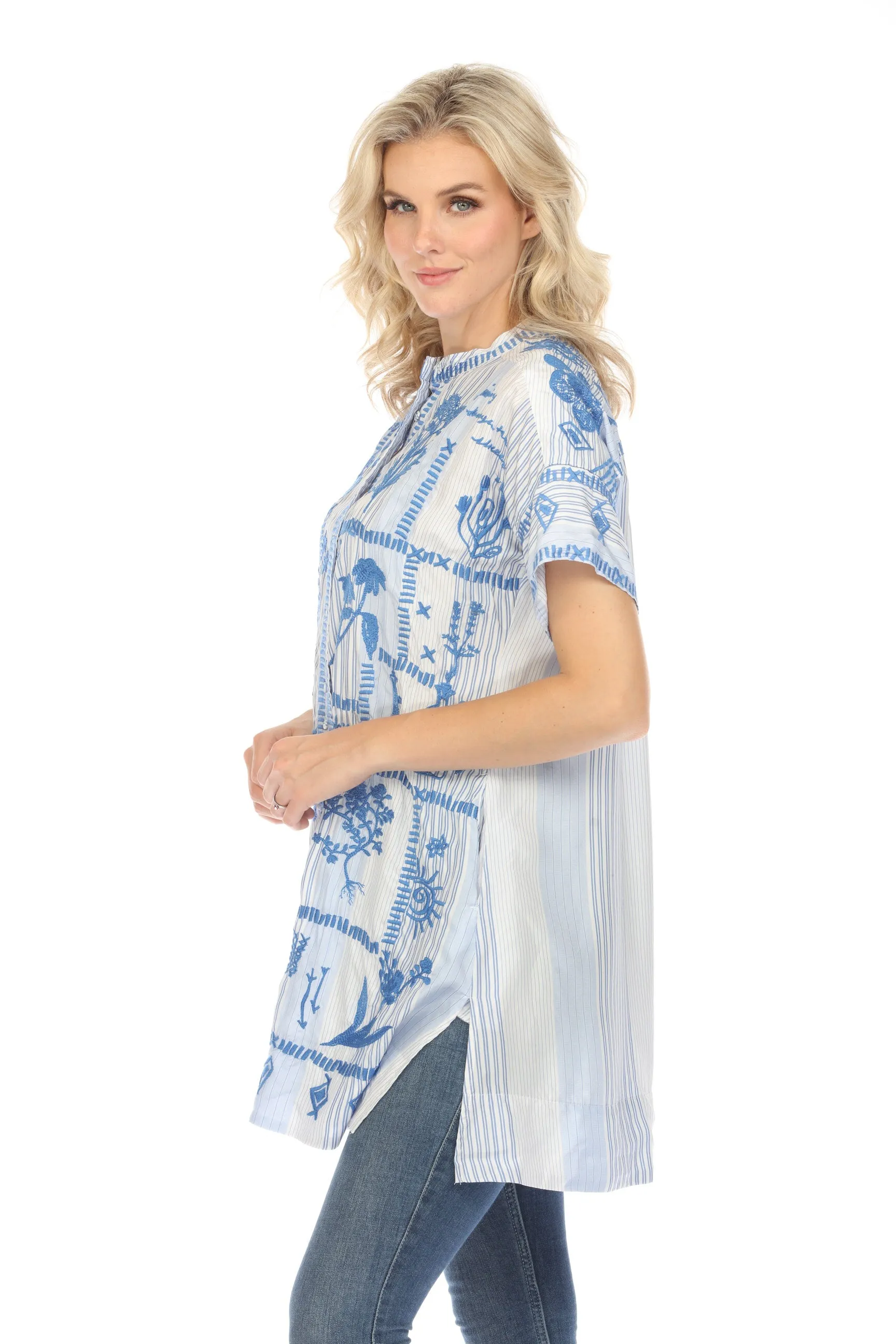 Johnny Was Workshop Stripe Botanique Dolman Swing Tunic Top Boho Chic W29224