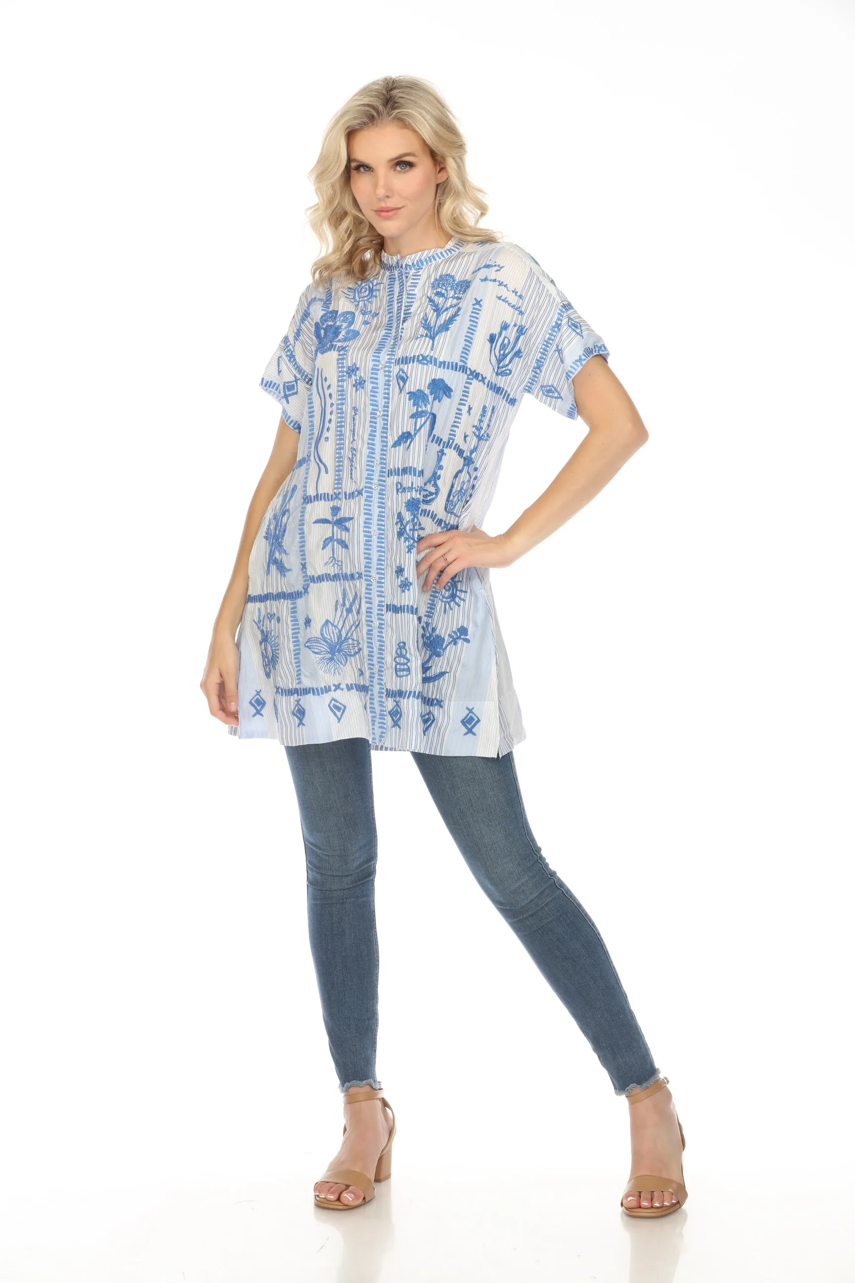 Johnny Was Workshop Stripe Botanique Dolman Swing Tunic Top Boho Chic W29224