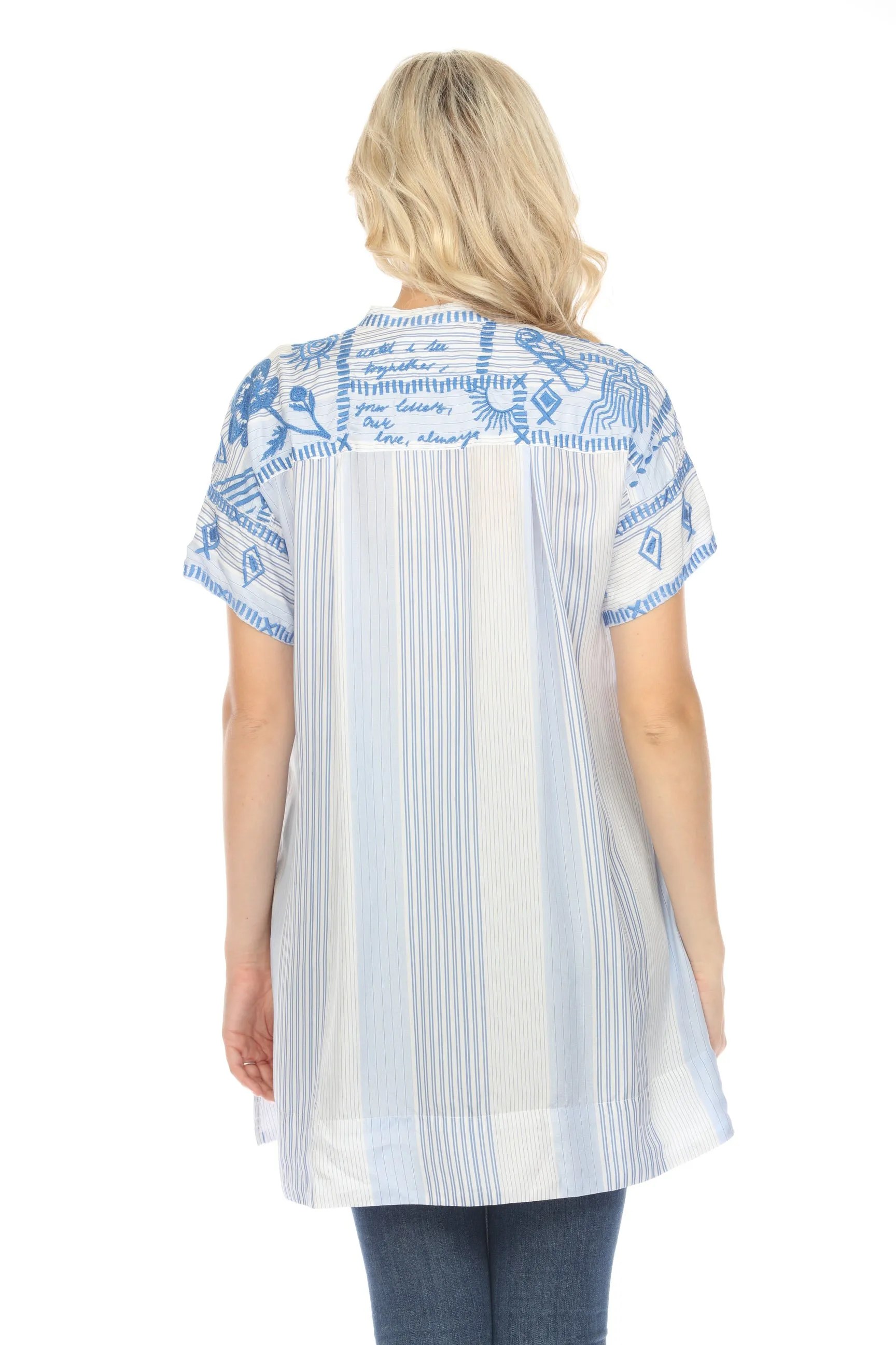 Johnny Was Workshop Stripe Botanique Dolman Swing Tunic Top Boho Chic W29224