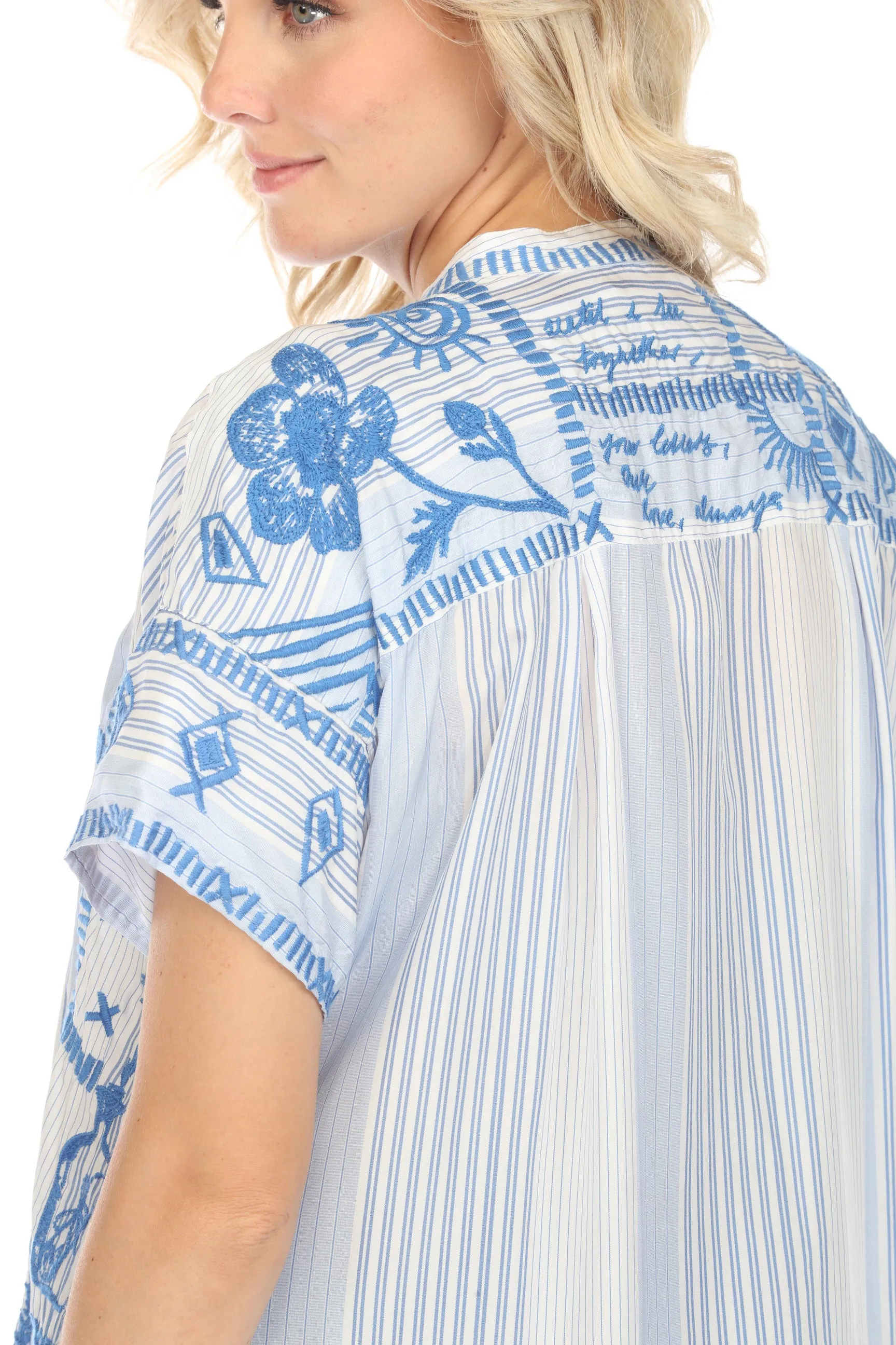 Johnny Was Workshop Stripe Botanique Dolman Swing Tunic Top Boho Chic W29224