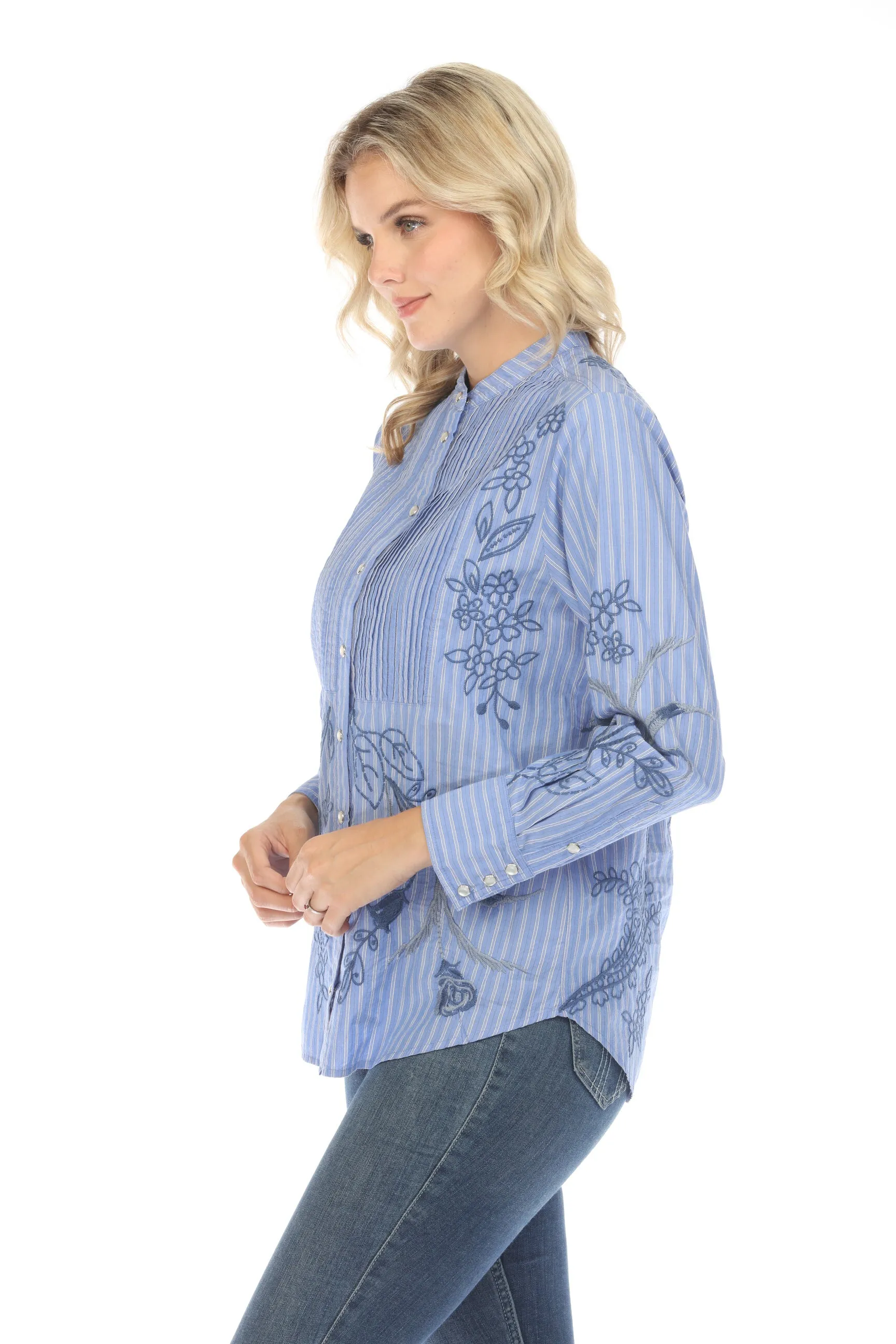 Johnny Was Workshop Stripe Myra Tuxedo Shirt W13724 Boho Chic