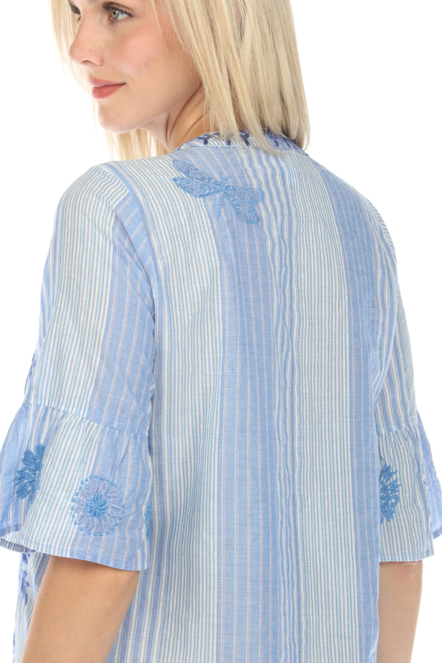 Johnny Was Workshop Stripe Tarra Ruffle Sleeve Dress Boho Chic W35324