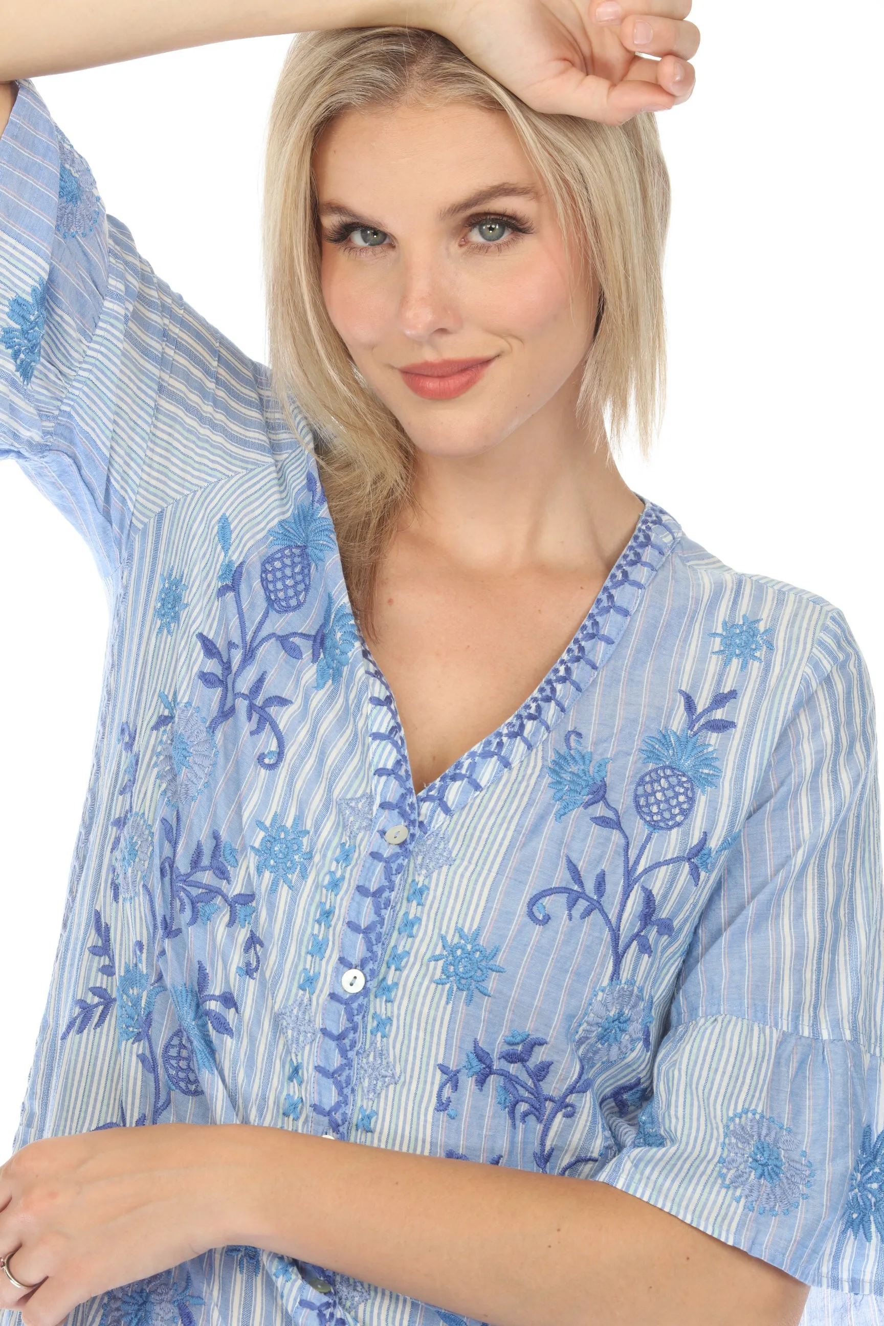 Johnny Was Workshop Stripe Tarra Ruffle Sleeve Dress Boho Chic W35324