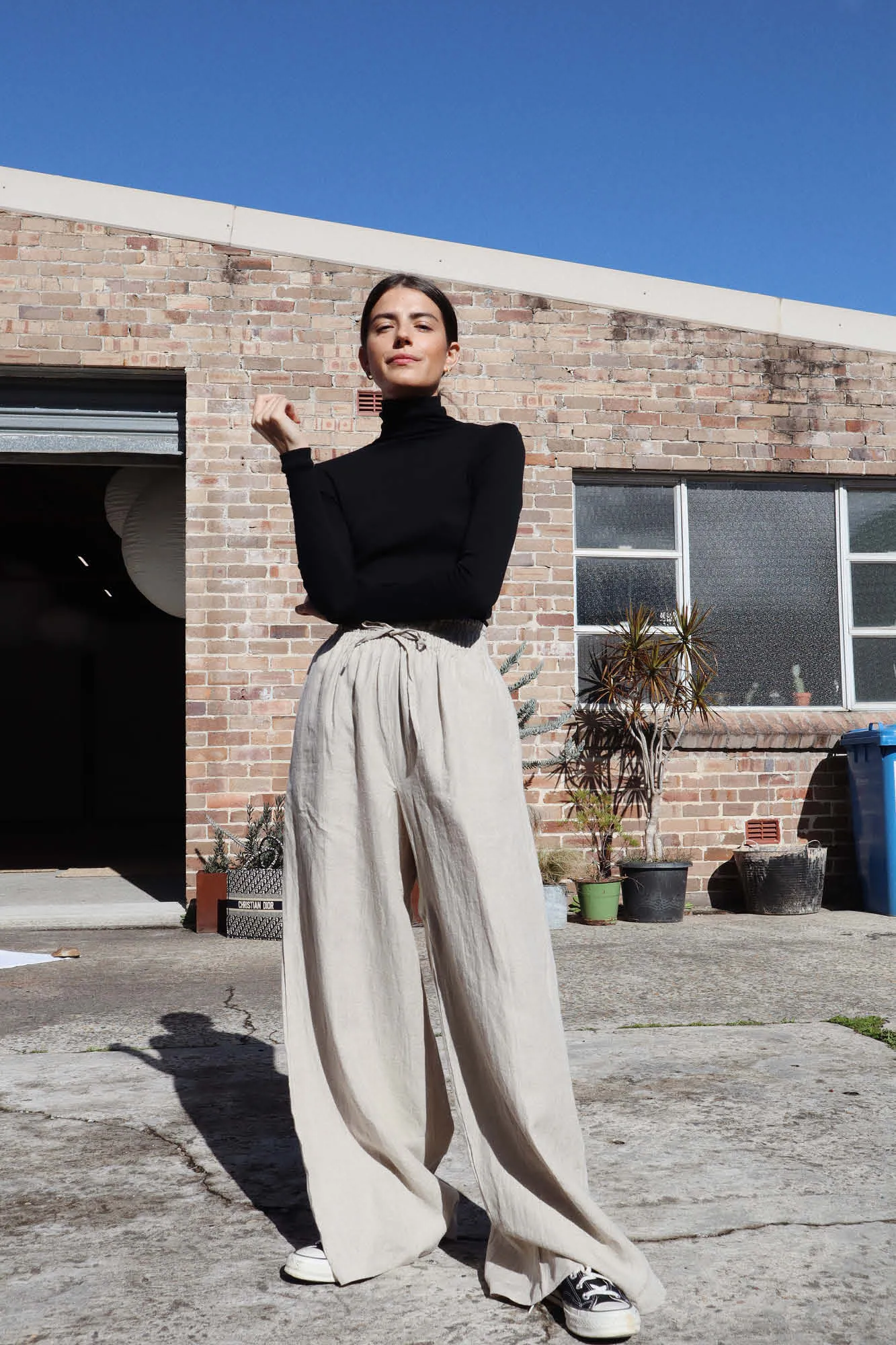 Jonathan Wide Leg Linen Pant Sand
