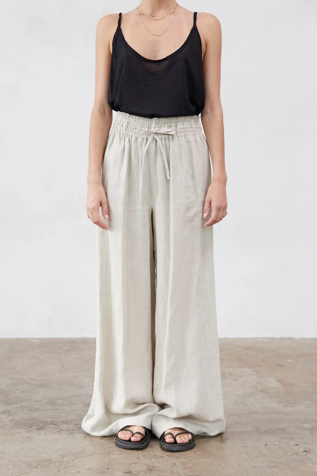 Jonathan Wide Leg Linen Pant Sand