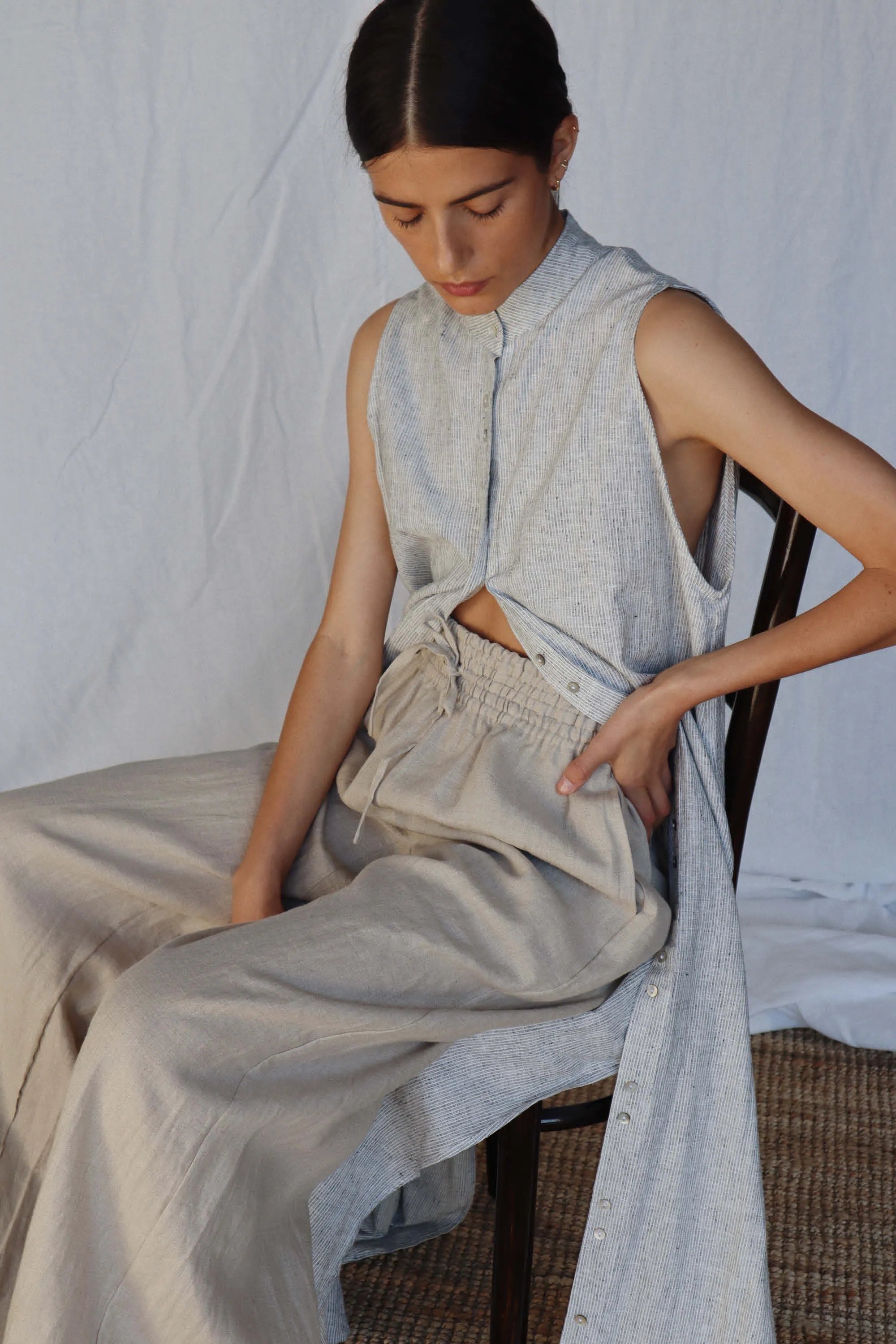 Jonathan Wide Leg Linen Pant Sand