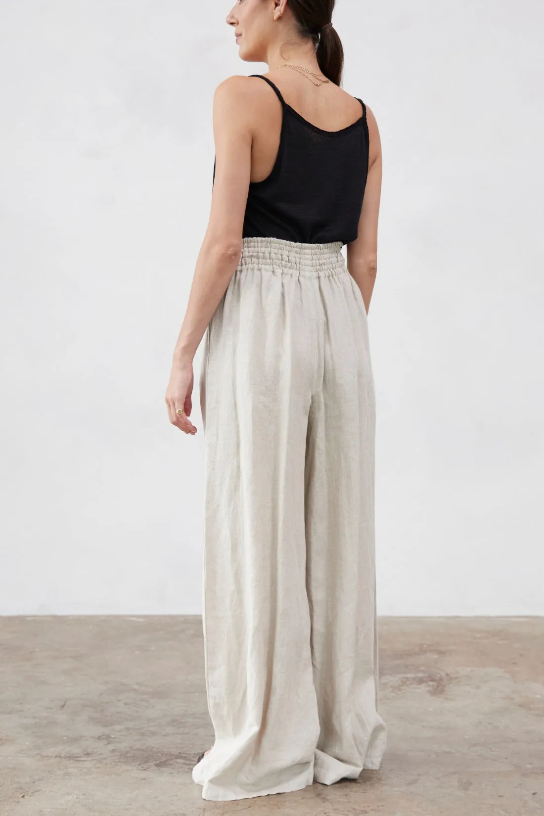 Jonathan Wide Leg Linen Pant Sand