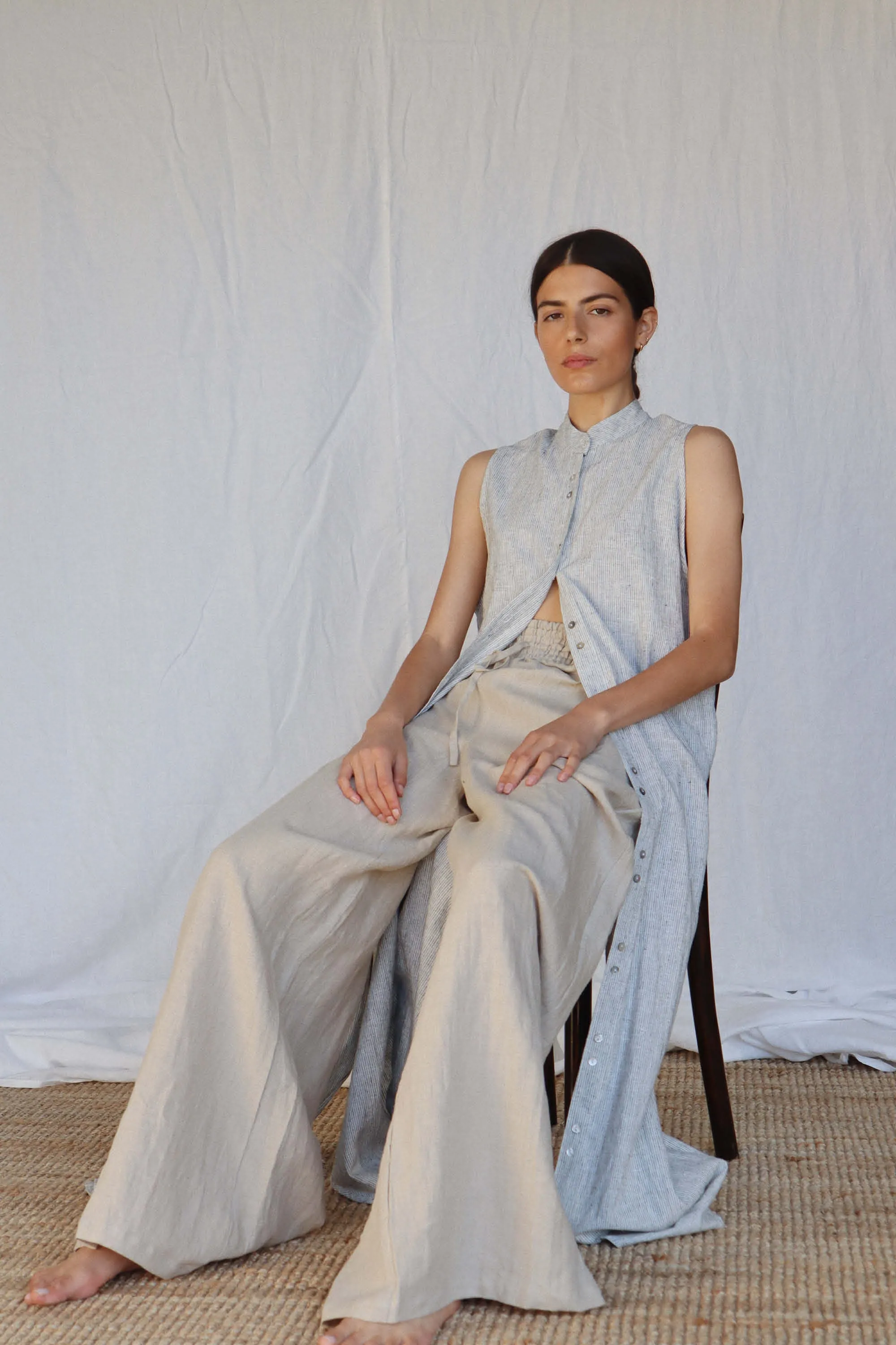 Jonathan Wide Leg Linen Pant Sand