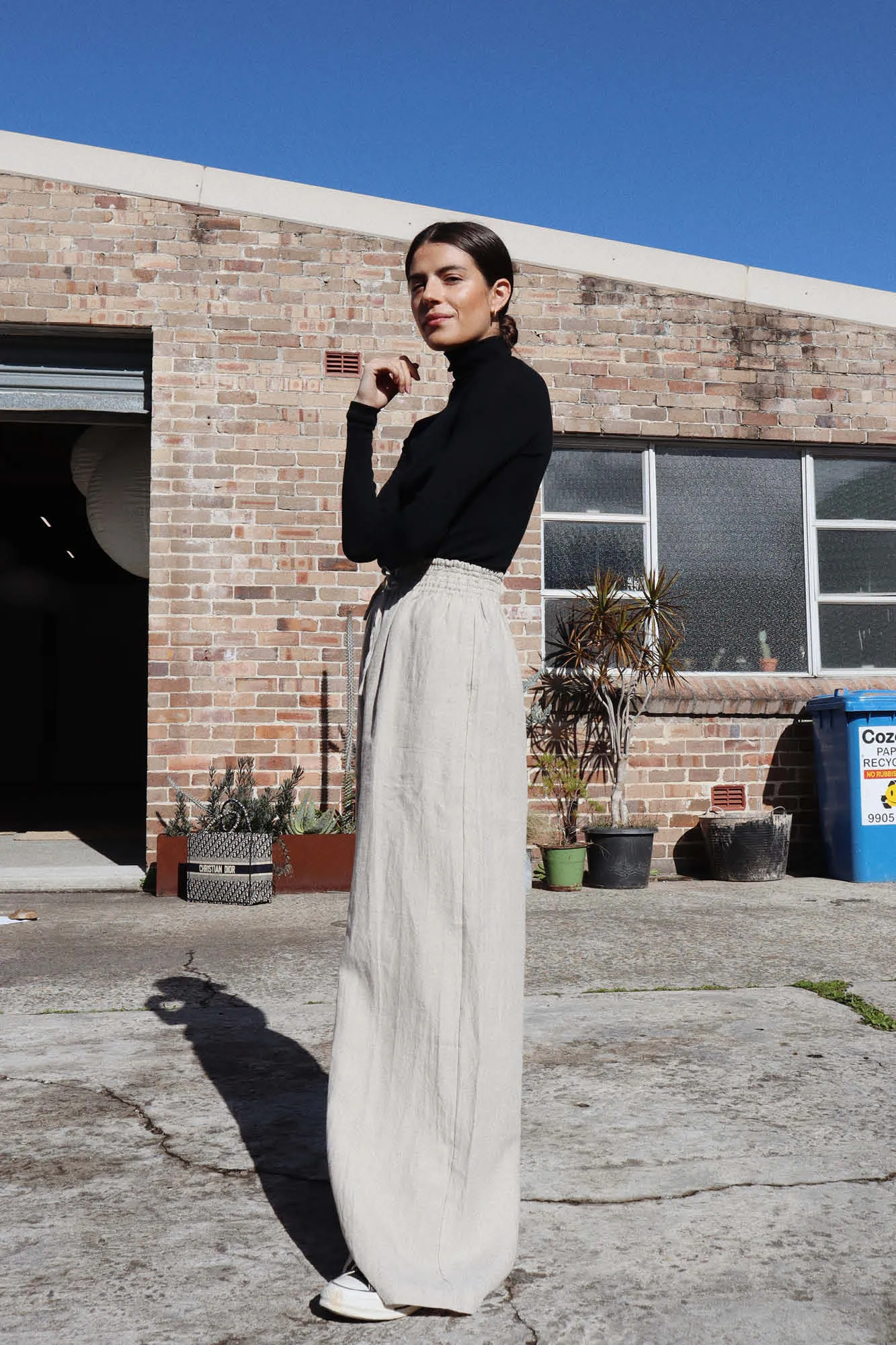 Jonathan Wide Leg Linen Pant Sand