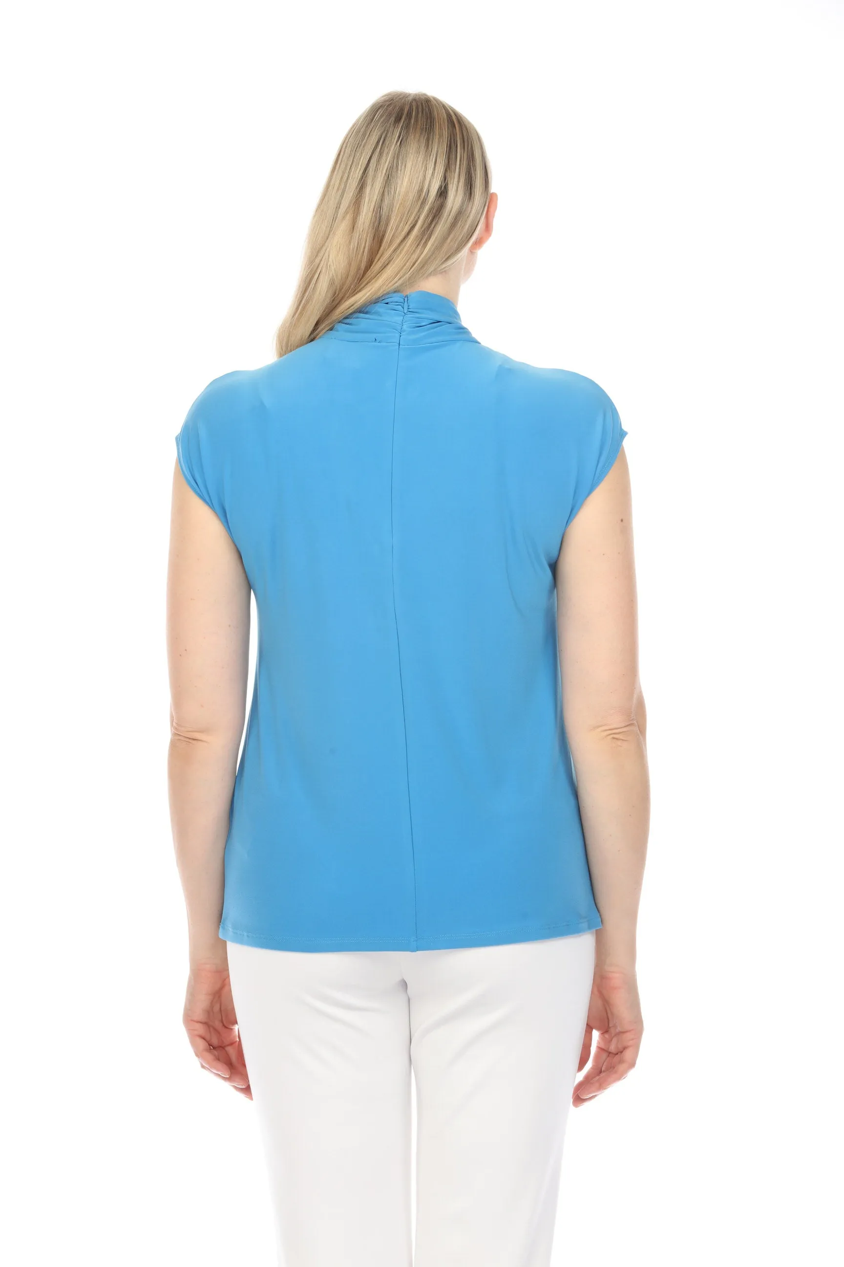 Joseph Ribkoff French Blue Twist Keyhole Neck Cap Sleeve Top 241041
