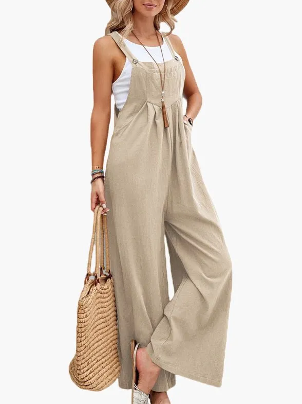Jumpsuits Solid Pocket Wide Leg Casual Jumpsuit for Women