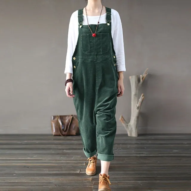 Kaftan Corduroy Overalls Womens Jumpsuits 2021 Autumn Harem Pants Casual Long Pantalon Palazzo Female Button Rompers Playsuit