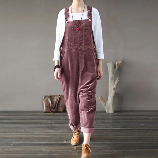 Kaftan Corduroy Overalls Womens Jumpsuits 2021 Autumn Harem Pants Casual Long Pantalon Palazzo Female Button Rompers Playsuit